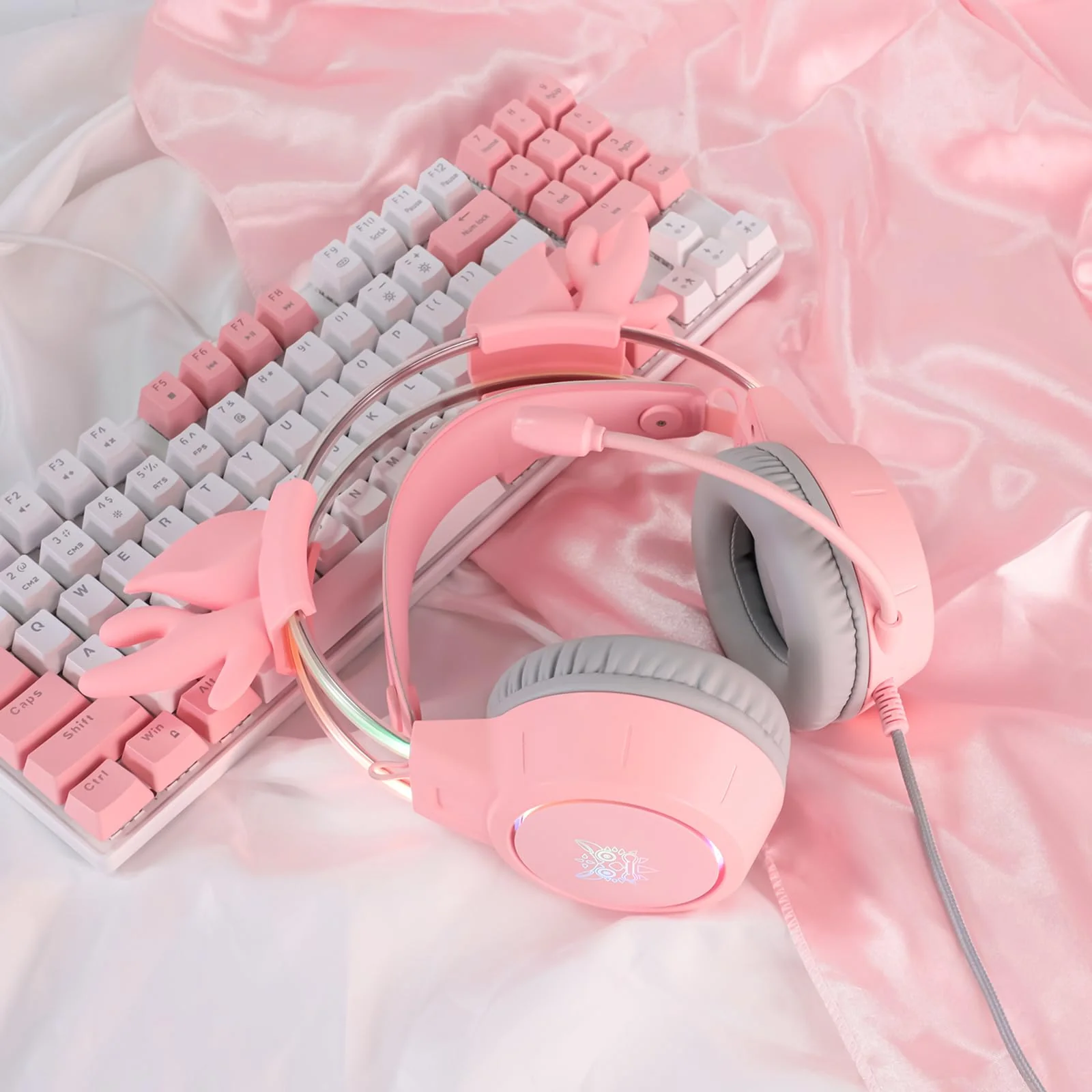 Lightweight Gaming Headset with Detachable Deer Ears, RGB Lighting, Wired Over Ear Headphones with Mic for PC, PS4, PS5, Xbox, Switch, Stereo Surround Sound, Self-Adjusting Headband Pink Deer Ear - Image 8