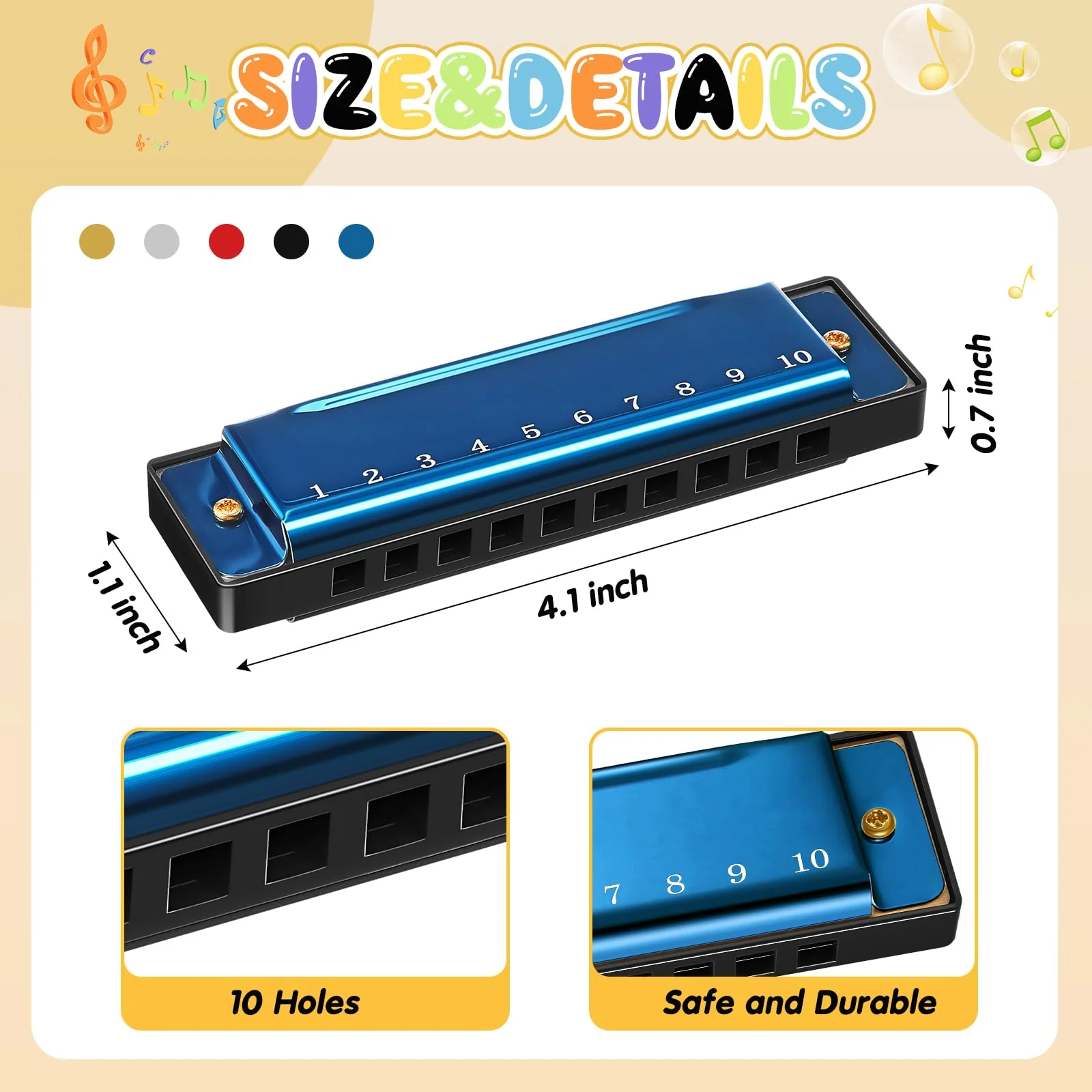 Liliful 10 Pcs 10 Hole Metal Harmonica Bulk with Number Holes 5 Colors Harmonica Instrument Mouth Organ Musical Educational Enlightenment for Beginners Party Favor Charity Birthday Valentines Day Gift - Image 2