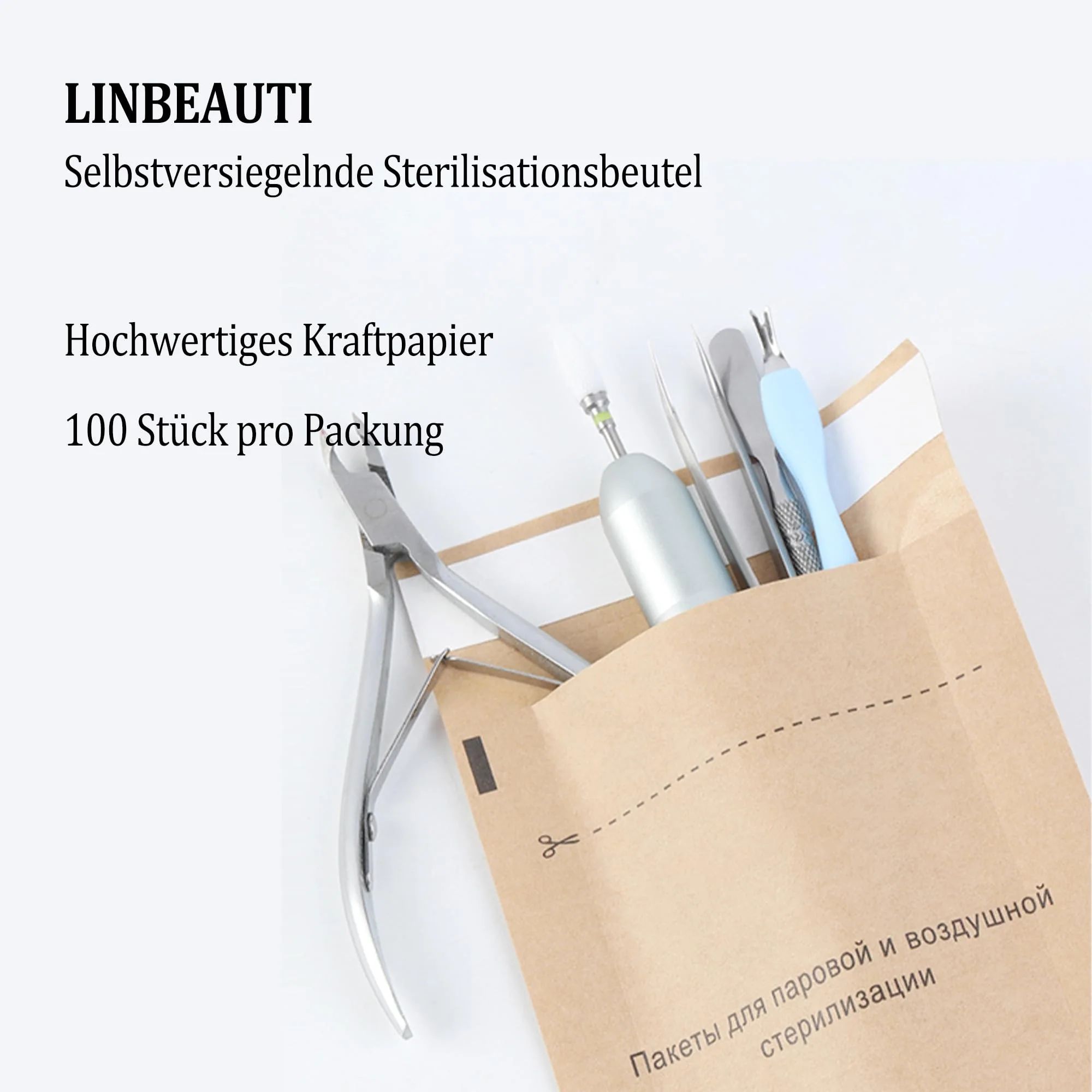 LINBEAUTI 10 x 20 cm Sterilisation Bags, 100 Pieces Self-Adhesive Nail Device Cleaning Bags for Cosmetics and Nail Devices, Steriliser Accessories - Image 2