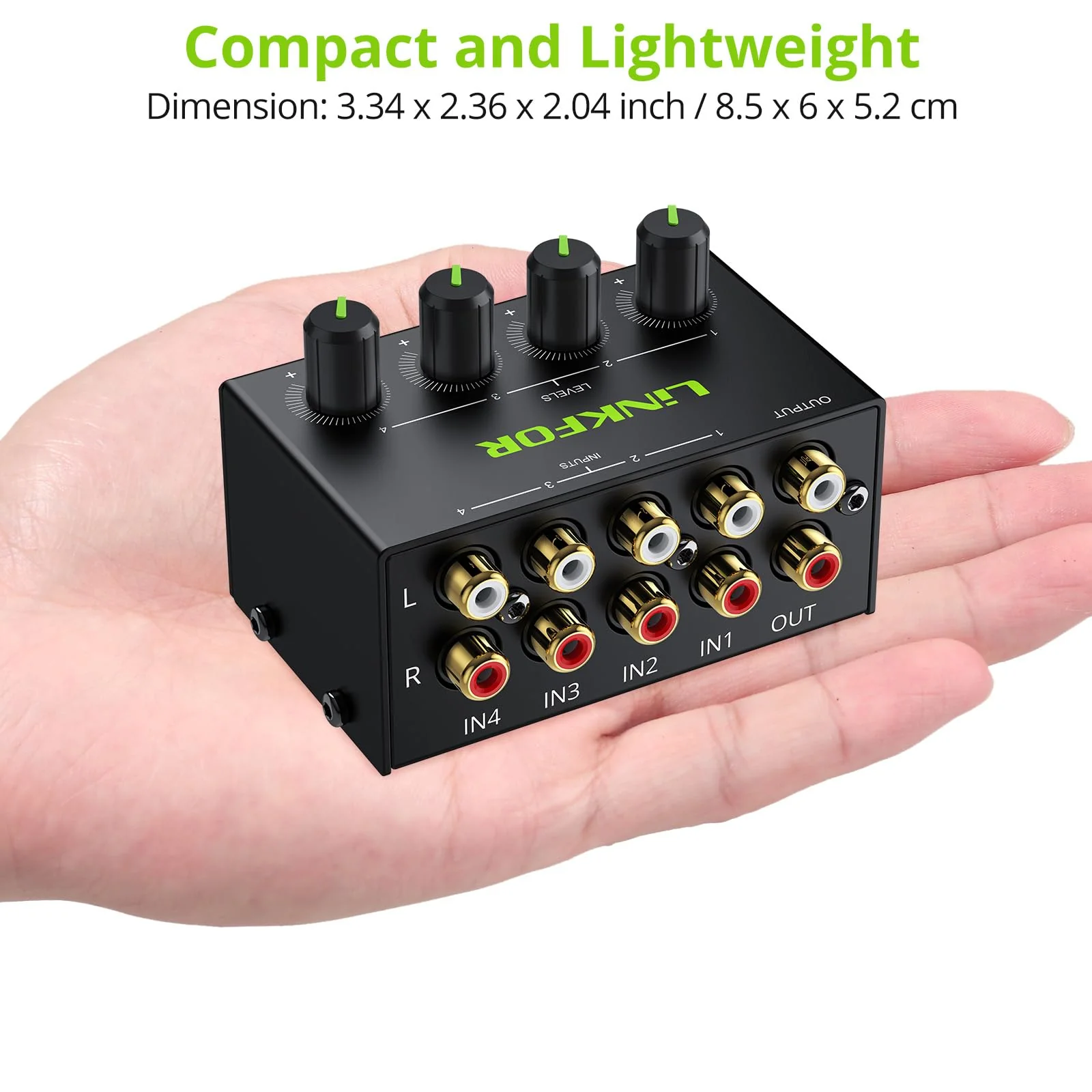 LiNKFOR 4 Channel Stereo Audio Mixer CX400 Metal Shell Support RCA Input and Output Mini Passive Stereo Mixer with Separate Volume Controls - Image 8