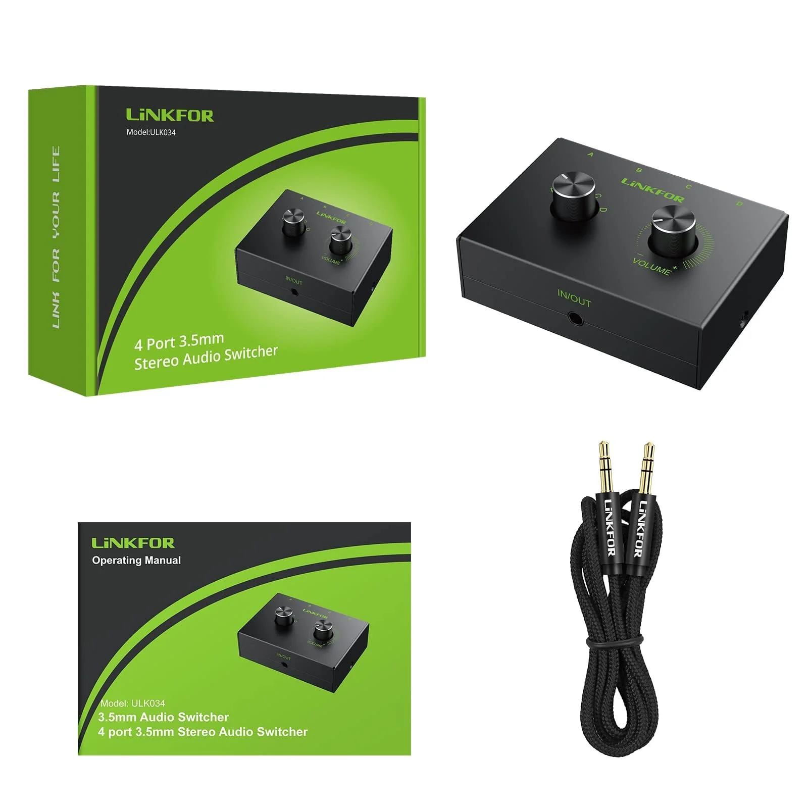 LiNKFOR 4 Port 3.5mm Stereo Audio Switch, 4 Way Stereo Audio Selector, 4 Input 1 Output / 1 Input 4 Output Audio Splitter with Volume Control and 4 Channel Switch Knob 4 Ports 3.5mm - Image 8