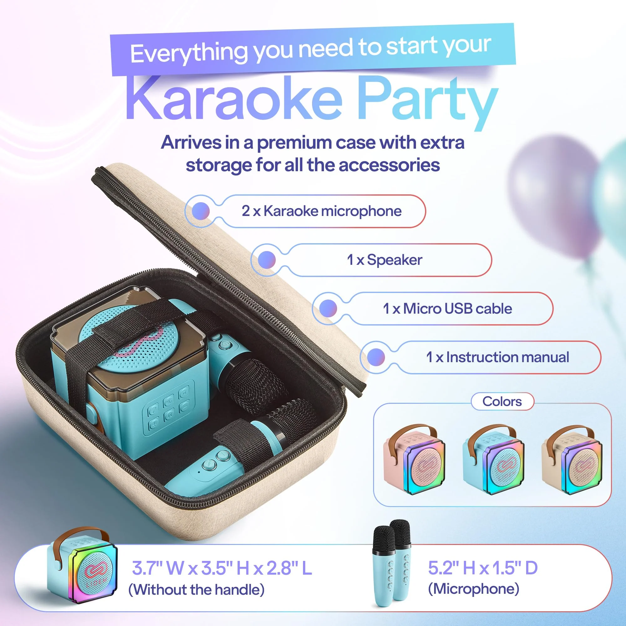 LIOEM Mini Karaoke Machine for Kids | Kids Karaoke Machine for Girls and Boys w/ 2 Wireless Bluetooth Microphones | Clear-Sound Mini Kareoke and Speaker | Speaker and Microphone Set for Children - Image 5