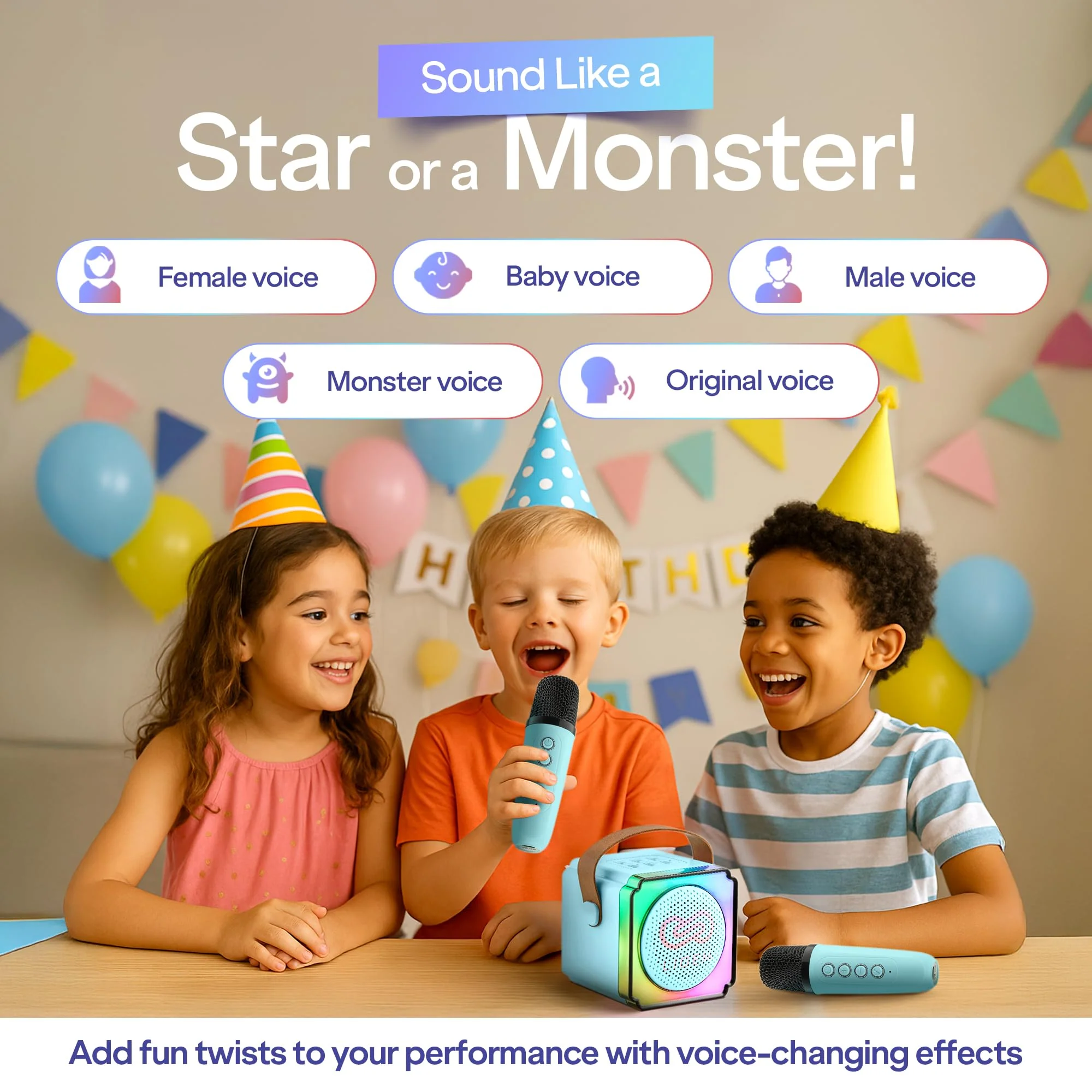 LIOEM Mini Karaoke Machine for Kids | Kids Karaoke Machine for Girls and Boys w/ 2 Wireless Bluetooth Microphones | Clear-Sound Mini Kareoke and Speaker | Speaker and Microphone Set for Children - Image 6