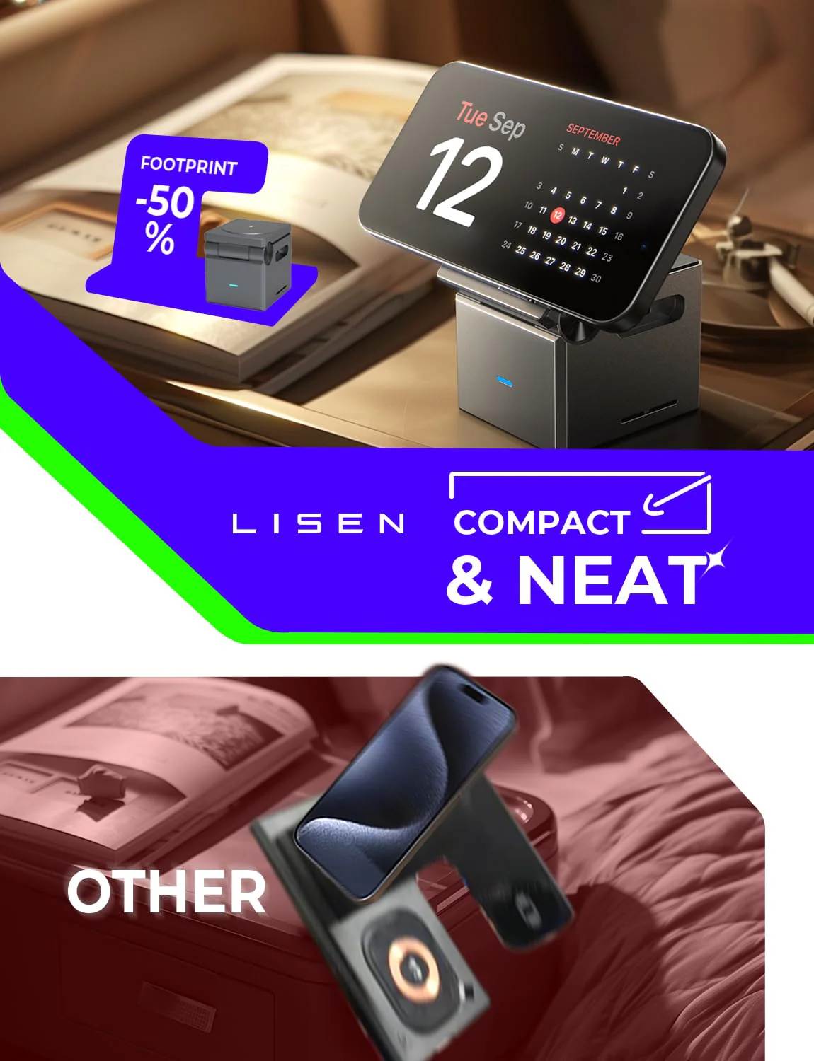 LISEN 3 in 1 Charging Station Apple, for iPhone Wireless Charging Station for Apple Magsafe Charger Stand Cube, Travel Magsafe Charging Station for iPhone 16 15 and Watch, Gifts for Men Women, Black - Image 3