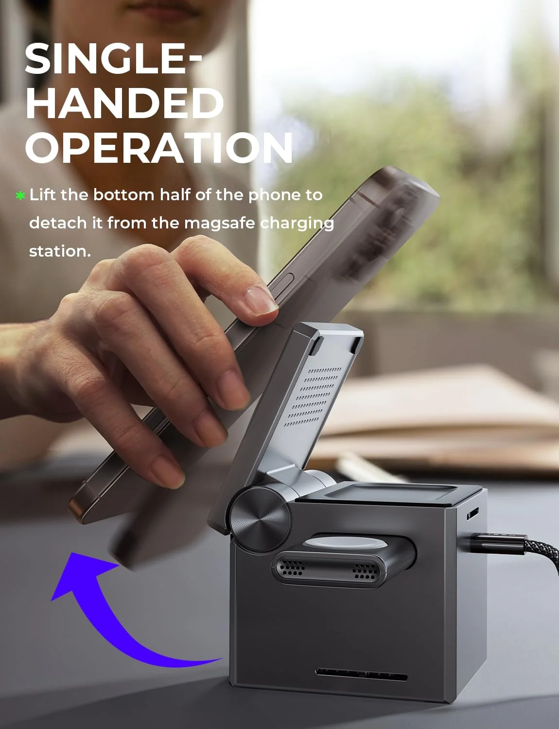 LISEN 3 in 1 Charging Station Apple, for iPhone Wireless Charging Station for Apple Magsafe Charger Stand Cube, Travel Magsafe Charging Station for iPhone 16 15 and Watch, Gifts for Men Women, Black - Image 8