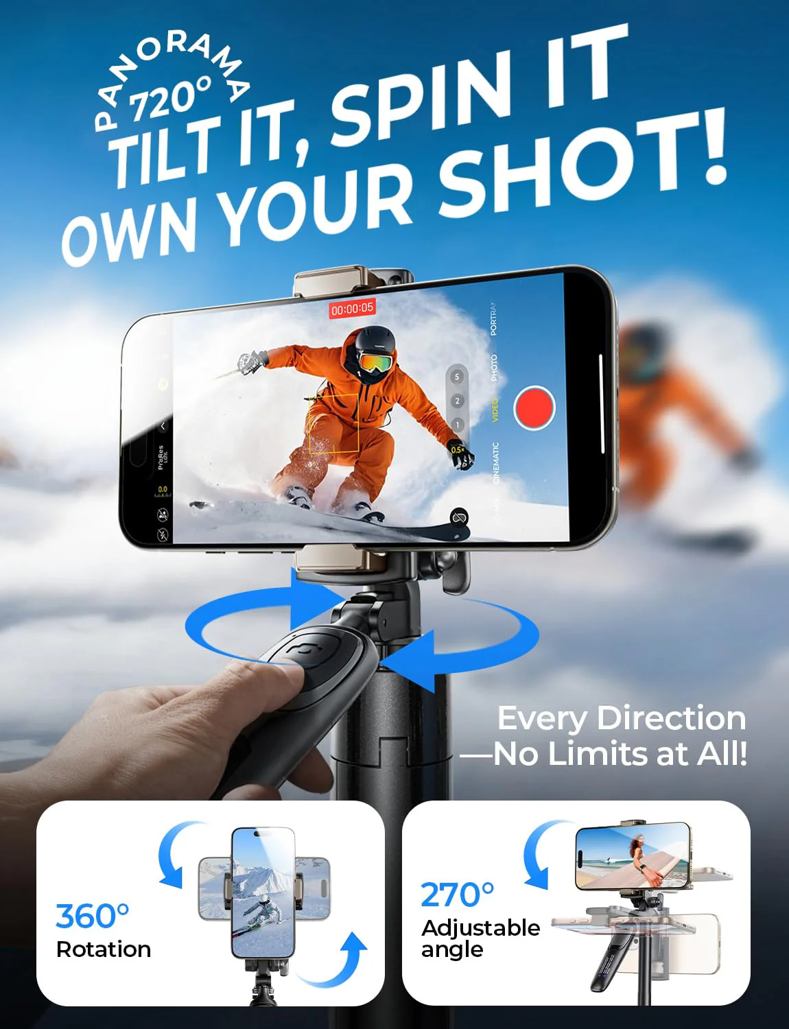 LISEN 67" Phone Selfie Stick Tripod, Lightest Integrated Tripod Stand with Wireless Remote for RedNote/Snapchat/Face Time/Content Creation/Photo, Compatible with iPhone 16 15 Pro Max Samsung Ultra S24 - Image 5