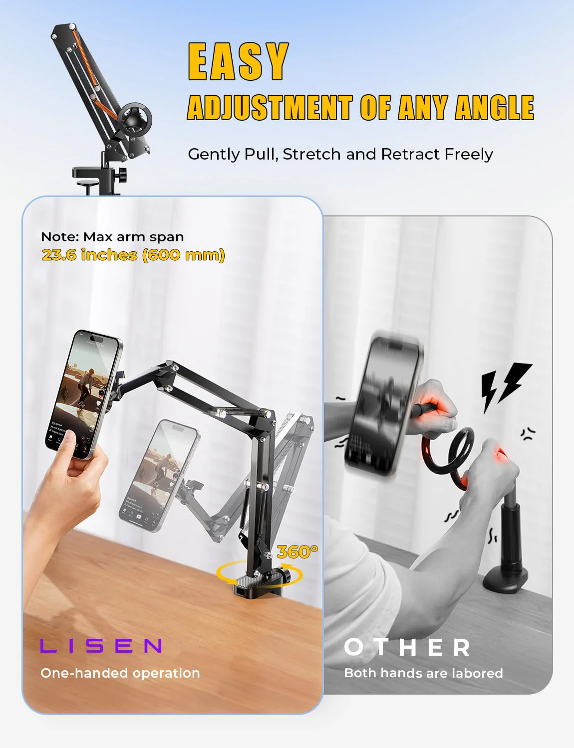 LISEN Gooseneck Phone Holder for Bed Magsafe Phone Stand for iPhone 16 15 Stand Holder for Desk Magnetic Phone Stand Adjustable for Magsafe iPhone Accessories Overhead Phone Mount Bed Accessories - Image 3