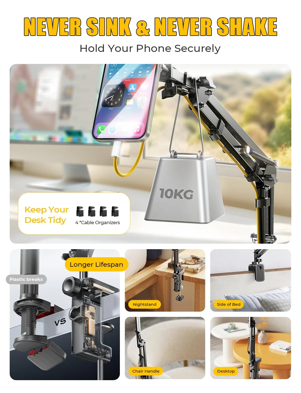 LISEN Gooseneck Phone Holder for Bed Magsafe Phone Stand for iPhone 16 15 Stand Holder for Desk Magnetic Phone Stand Adjustable for Magsafe iPhone Accessories Overhead Phone Mount Bed Accessories - Image 6