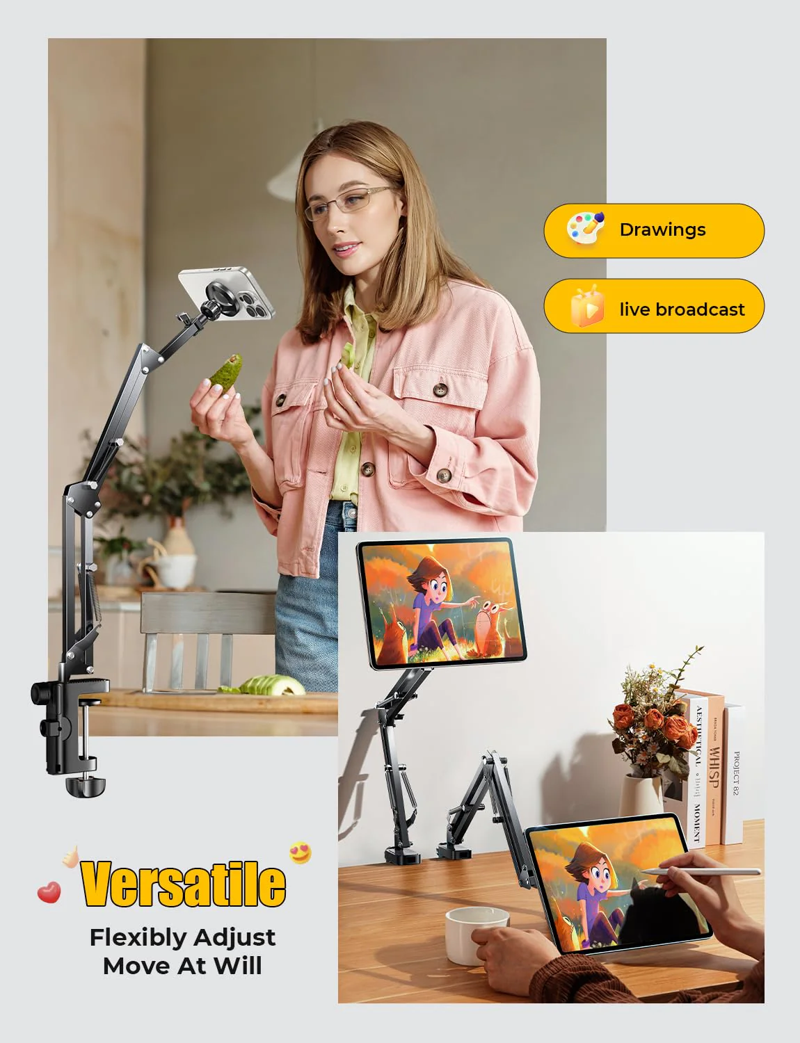 LISEN Gooseneck Phone Holder for Bed Magsafe Phone Stand for iPhone 16 15 Stand Holder for Desk Magnetic Phone Stand Adjustable for Magsafe iPhone Accessories Overhead Phone Mount Bed Accessories - Image 9