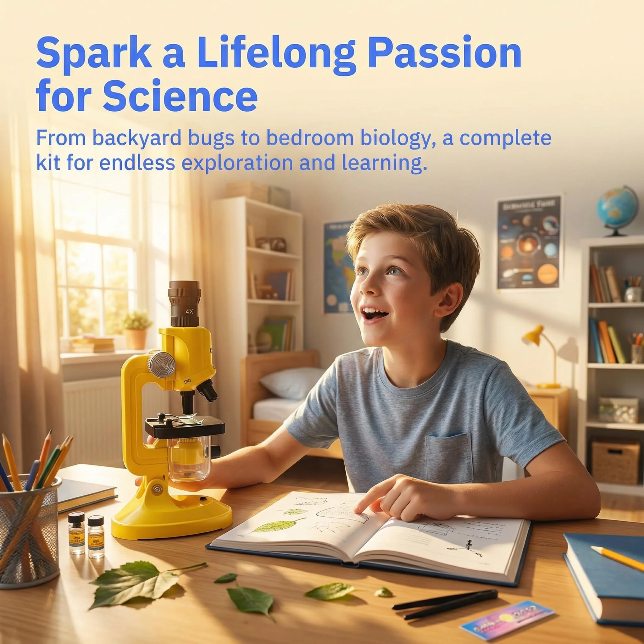 Little World Microscope for Kids, 100x 400x and 1200x Science Kits for Kids Age 5-7 Age 8-12, Microscope Beginner Kit with LED, Learning Resources Toys, Science Experiment STEM Kits for Boys Girls - Image 2