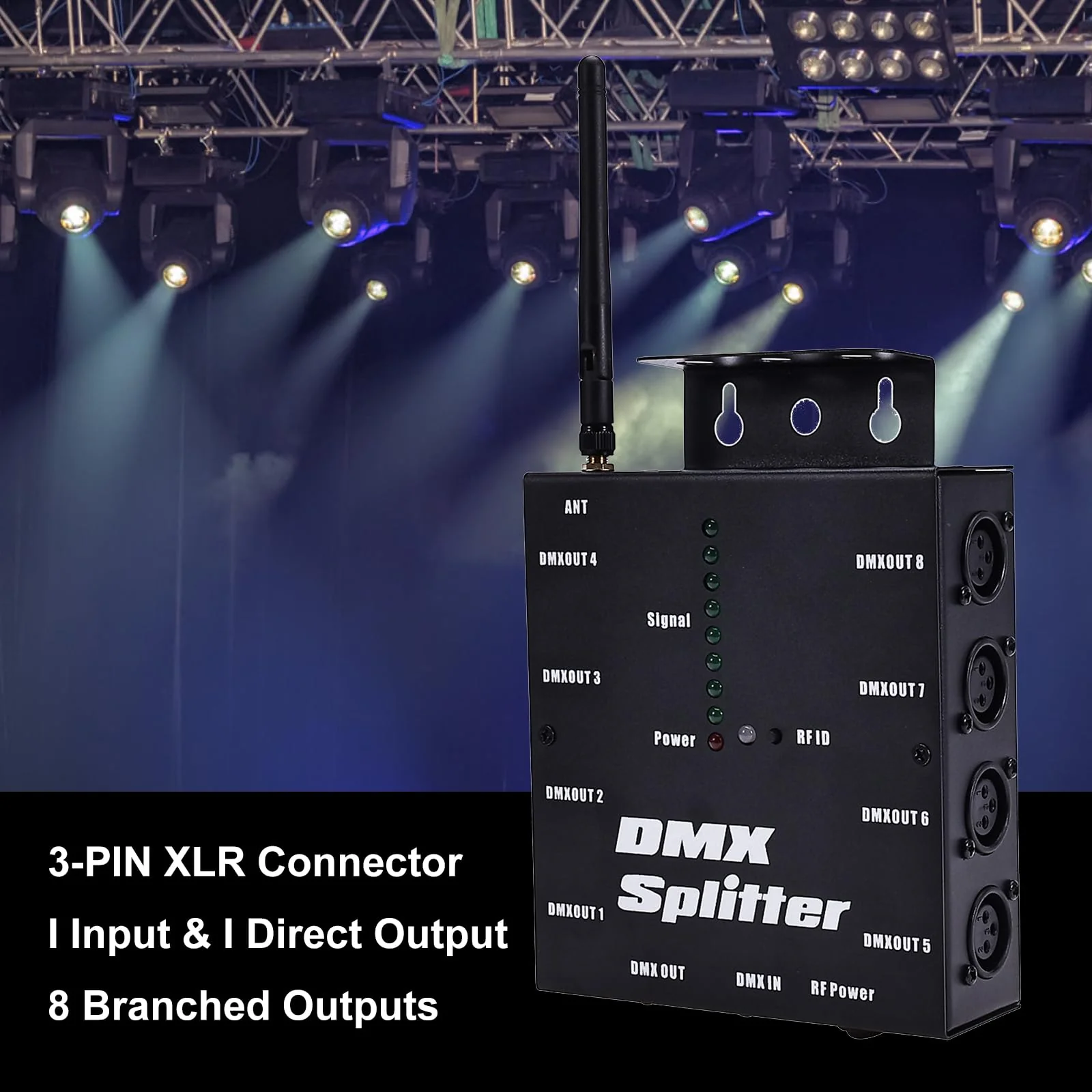Lixada DMX512 Wireless Lighting Signal Amplifier XLR DMX Splitter Distributor Signal Decoder 8-channel Signal Output for KTV Lighting Bar Lighting Wedding Lighting - Image 3