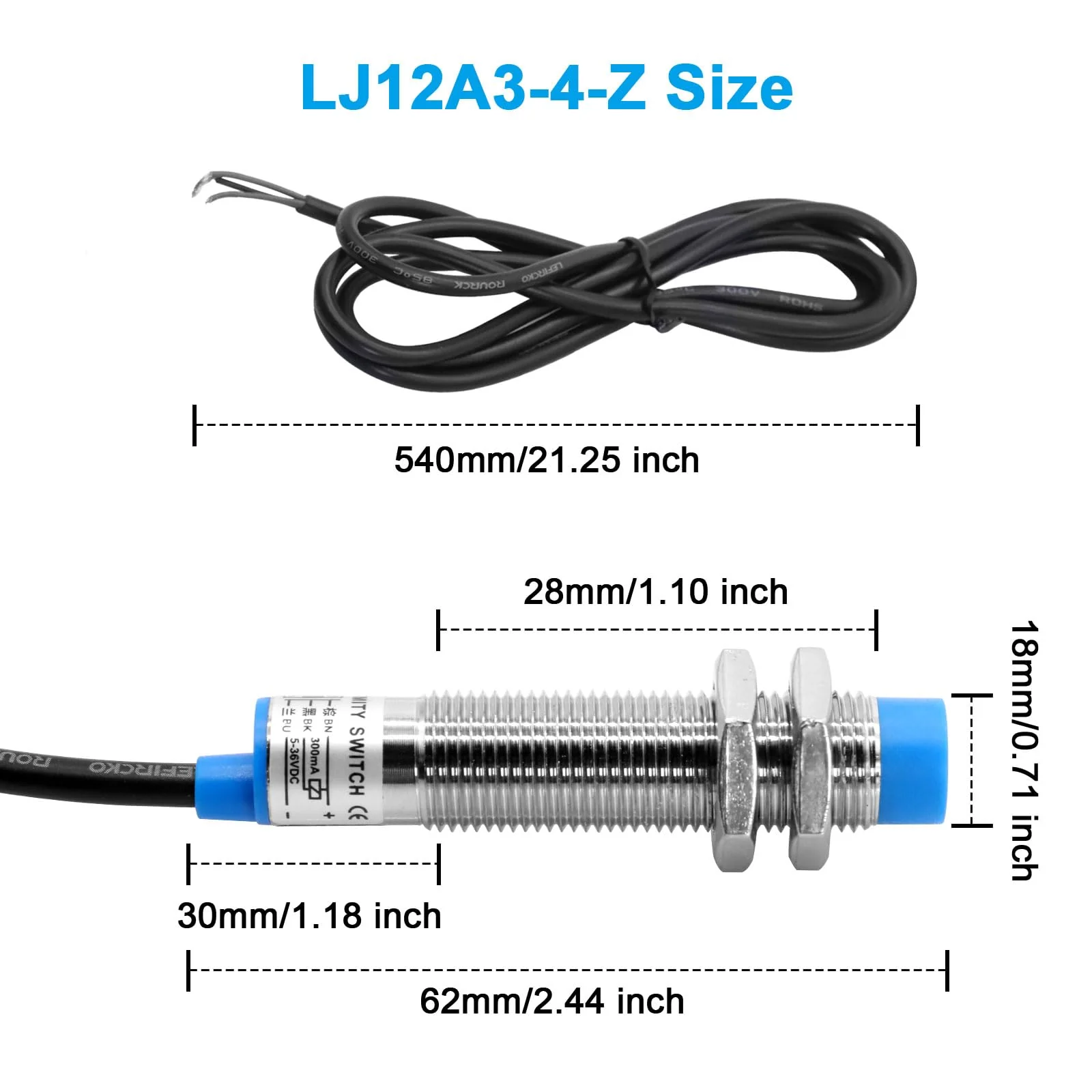 LJ12A3-4-Z BX Proximity Sensor RUIZHI Pack of 5 LJ12A3-4-Z Switch Sensor/Switch Inductive Metal Inductive NPN Normally Open 3-Core DC 6-36V Compatible with Arduino - Image 2