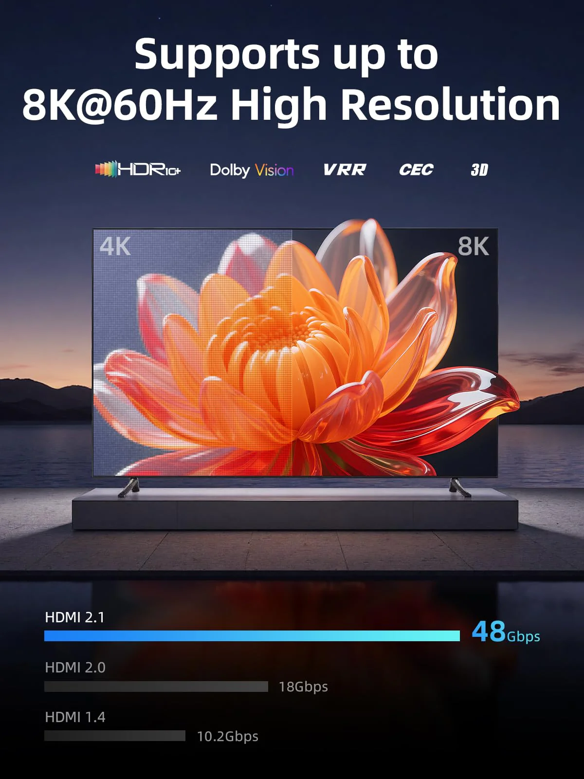 llano HDMI 2.1 Switch 3 in 1 Out, 8K@60Hz with Remote, 4K@120Hz/240Hz, VRR, HDR10+, Dolby Atmos, CEC, 48Gbps,HDMI Switcher for PS5, Xbox, Switch, Roku, Fire Stick, Apple TV, Aluminum Alloy Case - Image 4