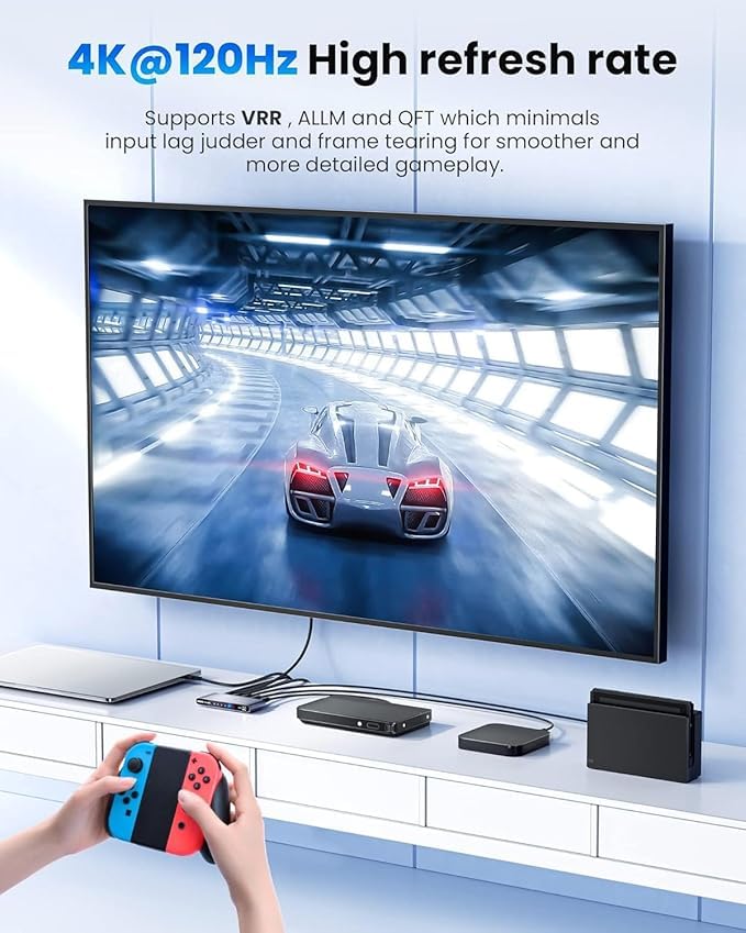 llano HDMI 2.1 Switch, HDMI Switcher 4K@120Hz 8K@60Hz with IR Remote, Switcher Selector 4 in 1 Out Supports CEC, HDCP2.3, 3D, HDR10+ VRR ALLM for PS5 and Xbox (Gray) Gray - Image 4