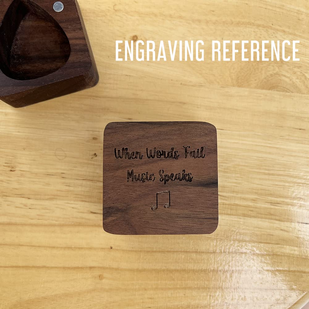 LLERRA When Words Fail Music Speaks, Walnut Guitar Pick Box, Music Quotes Gift for Music Teacher Students, Guitar Gifts for Son Dad Music Lovers,1 Pack, GP-FGL - Image 2