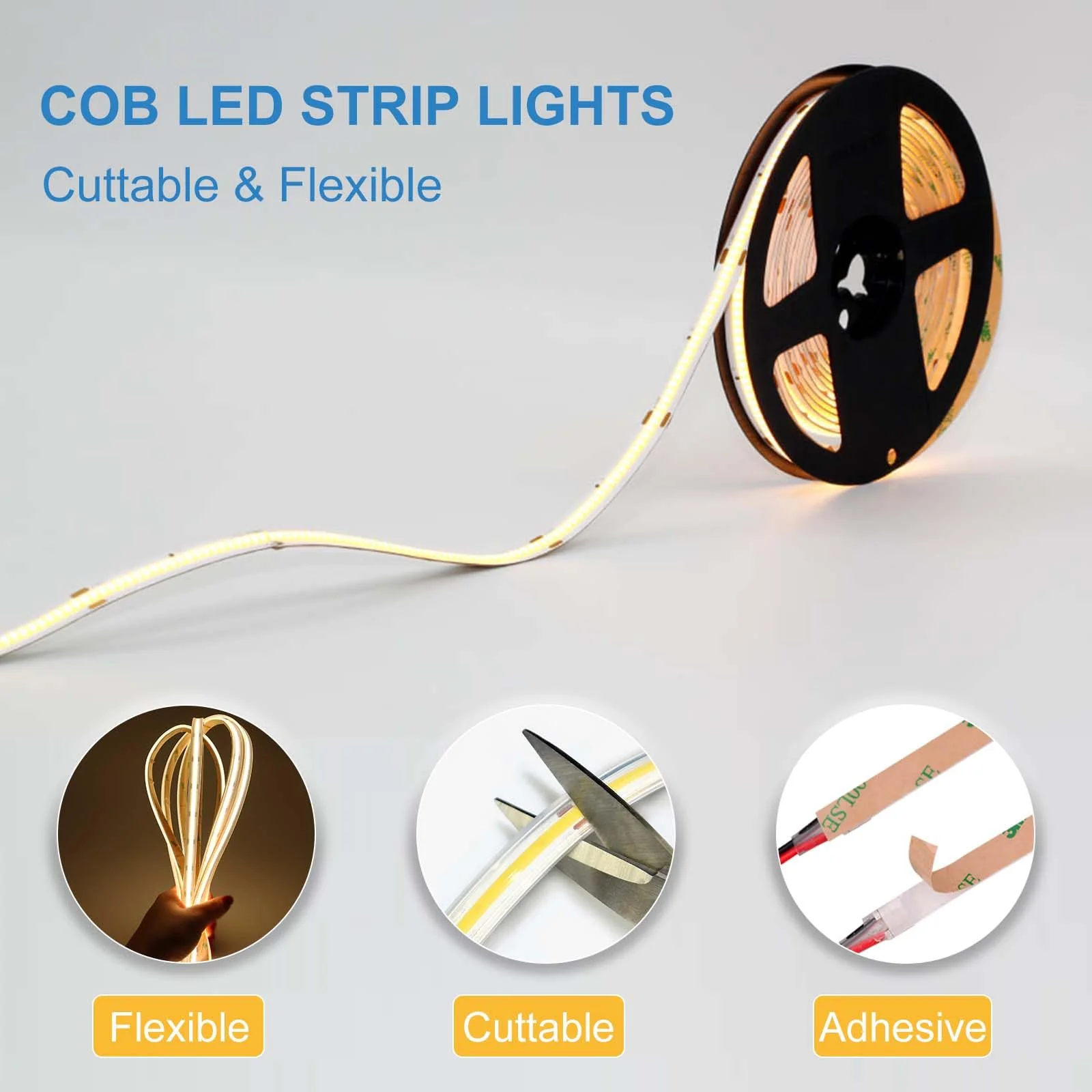 LLTOP COB LED Strip Lights Waterproof IP67 DC24v Warm White 3000K 16.4ft/5m High CRI 92Ra+ Outdoor LED Tape Lighting DIY Cuttable for Bedroom Kitchen Cabinet Shelf (Power Supply Not Included) Warm White 3000K (power supply not included) - Image 4