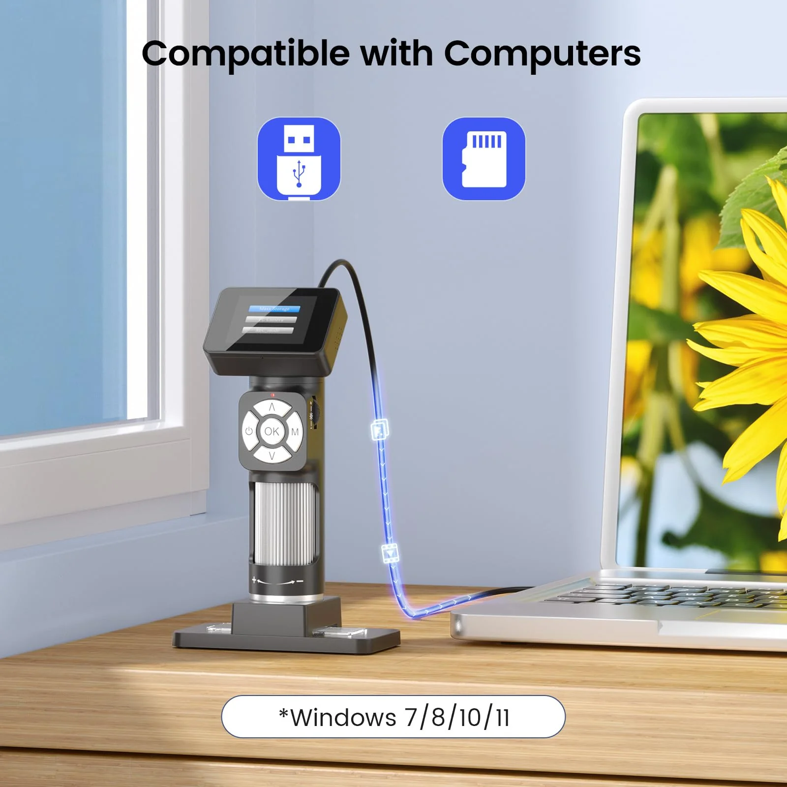 LM112 Microscope for Kids Adults Handheld with 2" Screen, 500X Portable Microscope Kit with Case, USB Magnifier with 8 LED Light, 5pcs Biological Slides, 32G - Image 3