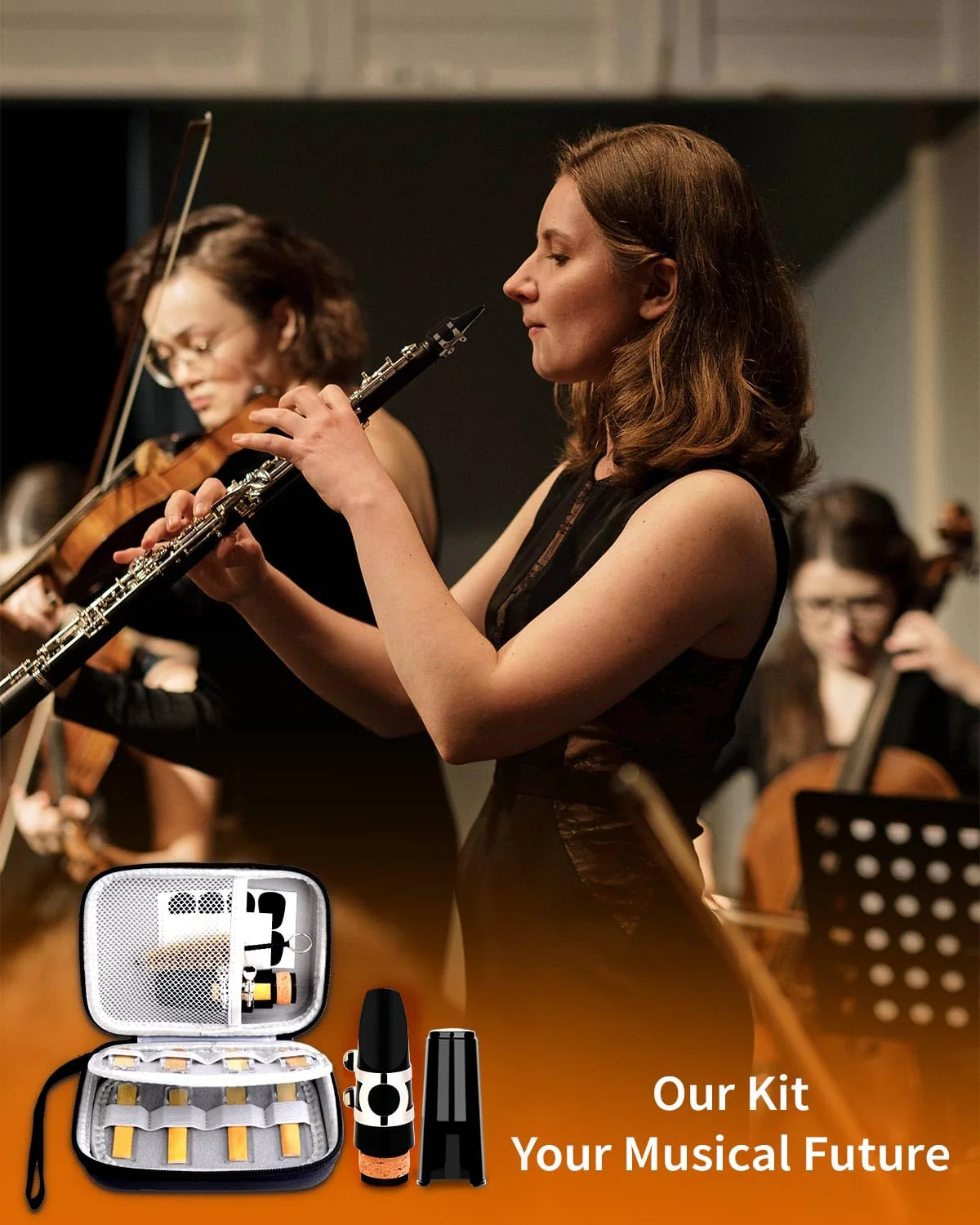 LMS Bb Clarinet Mouthpiece Kit with Case, Clarinet Mouthpiece Accessories Set for Beginners, Clarinet Mouthpiece Metal Ligature 2.5 Reeds Cushions Pads Cap Brush EVA Storage Case - Image 3