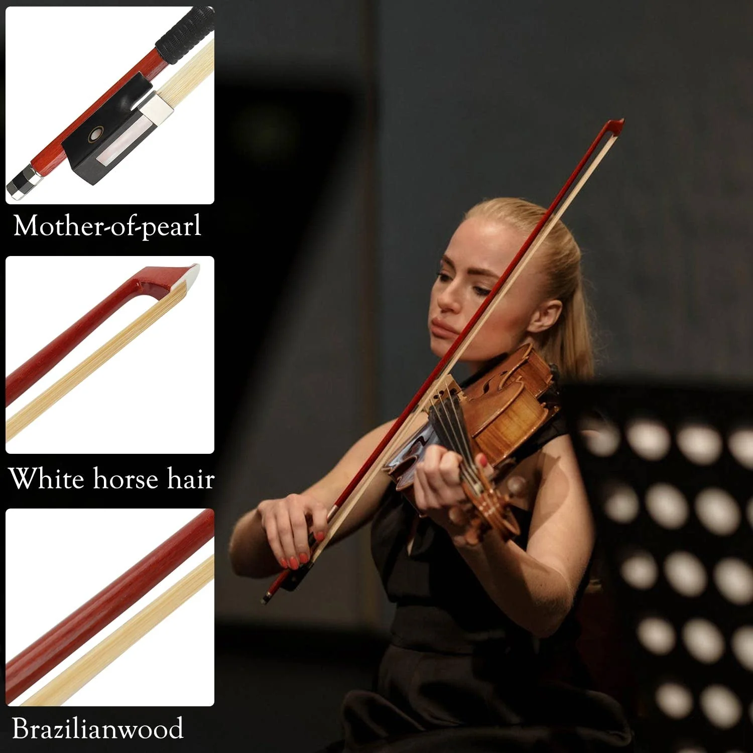 LMS Violin Bow Full Size 4/4 Brazilwood Violin Bows Lightweight Bow Well Balance Fiddle Bow Made with Ebony Frog Mongolian White Horse Hair for Violin Student Professional (4/4) - Image 2