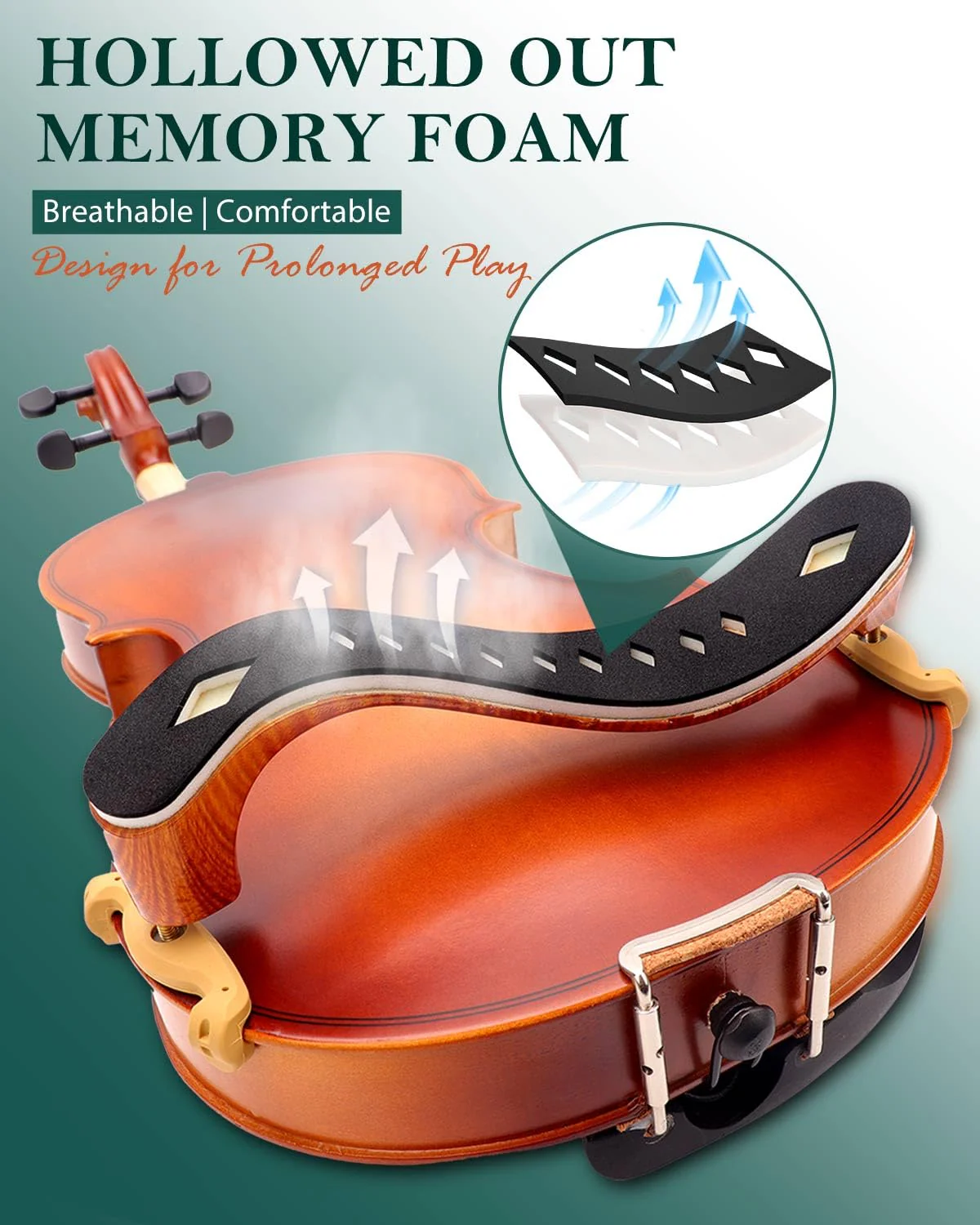 LMS Violin Shoulder Rest 4/4 3/4 Full Size, Hollowed Out Foam Shoulder Rest for Violin Accessories for Beginner Shoulder Rest Pad with Mute Rosin, Ergonomic for Prolonged Play (Brown, 4/4, 3/4) Brown - Image 3