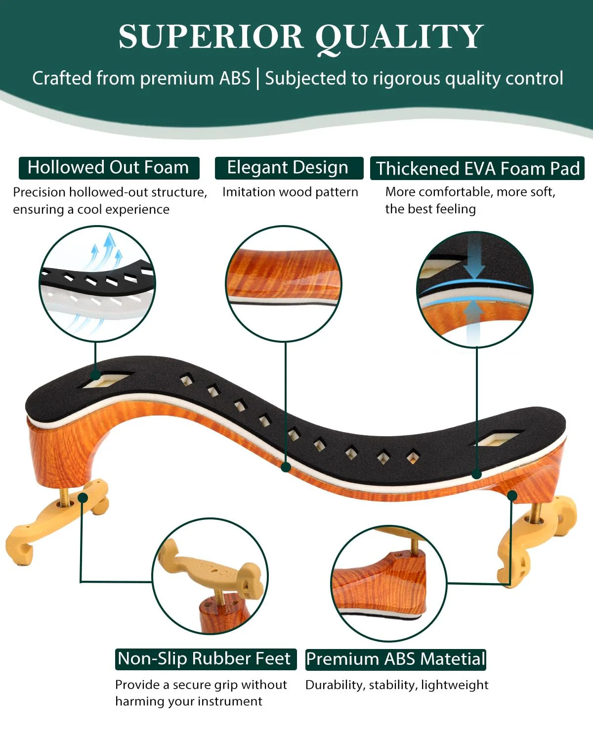 LMS Violin Shoulder Rest 4/4 3/4 Full Size, Hollowed Out Foam Shoulder Rest for Violin Accessories for Beginner Shoulder Rest Pad with Mute Rosin, Ergonomic for Prolonged Play (Brown, 4/4, 3/4) Brown - Image 4