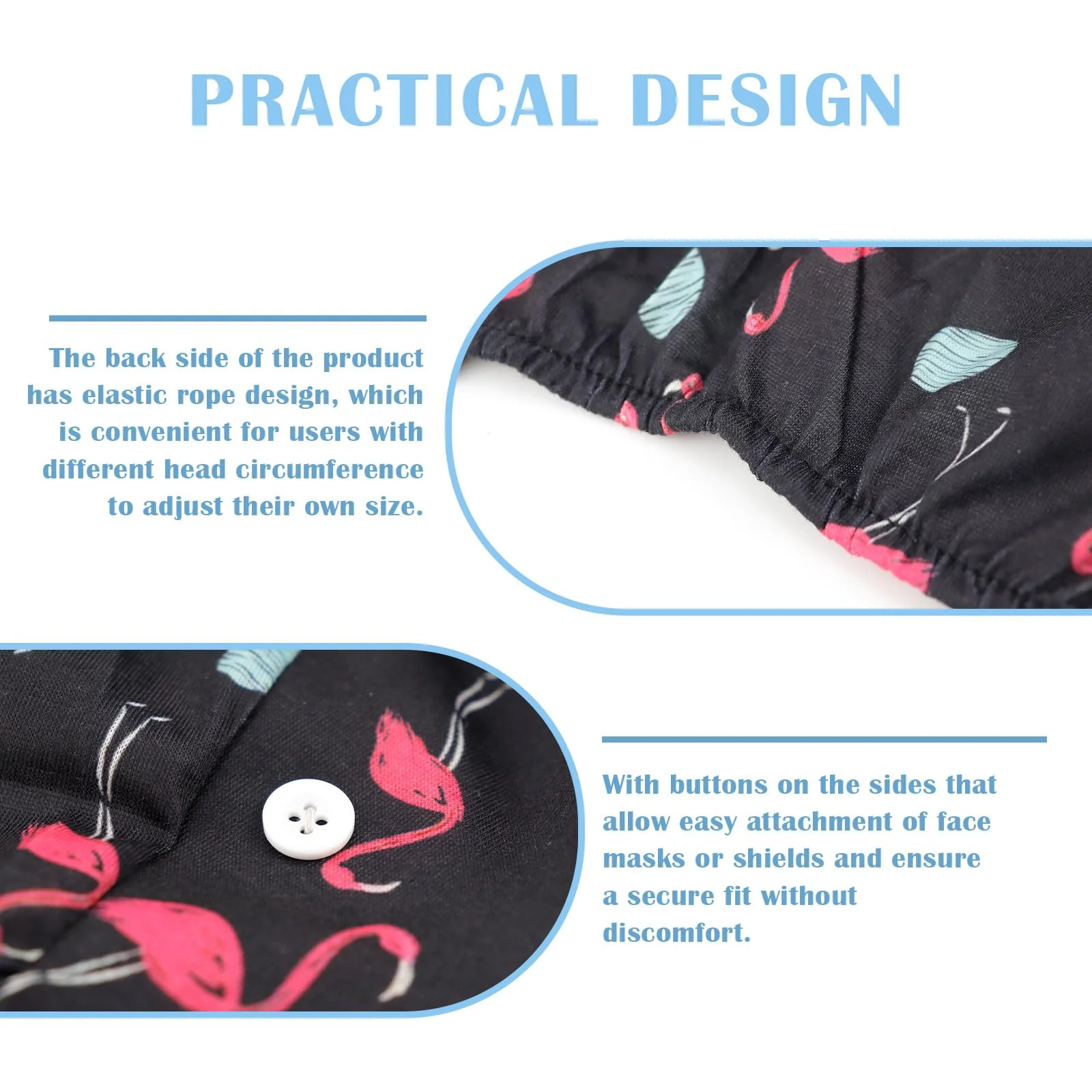 LNQ LUNIQI Women's Surgical Cap Fabric, Pack of 2 Adjustable Surgical Caps, Flamingo Surgical Headwear, Doctor for Dentist, Nurse, Anaesthesiologist, Surgery - Image 3