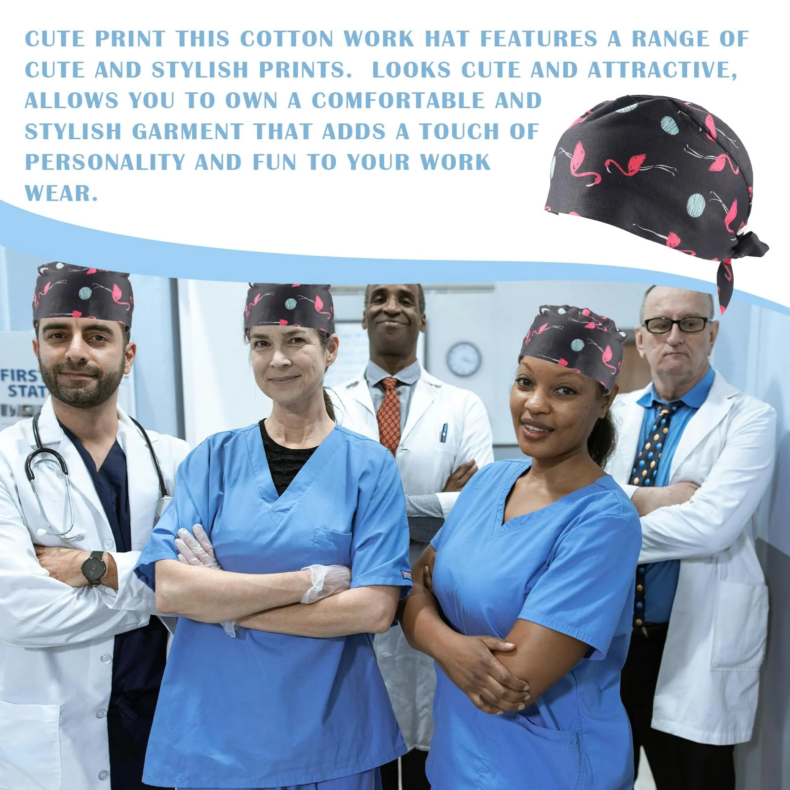 LNQ LUNIQI Women's Surgical Cap Fabric, Pack of 2 Adjustable Surgical Caps, Flamingo Surgical Headwear, Doctor for Dentist, Nurse, Anaesthesiologist, Surgery - Image 5