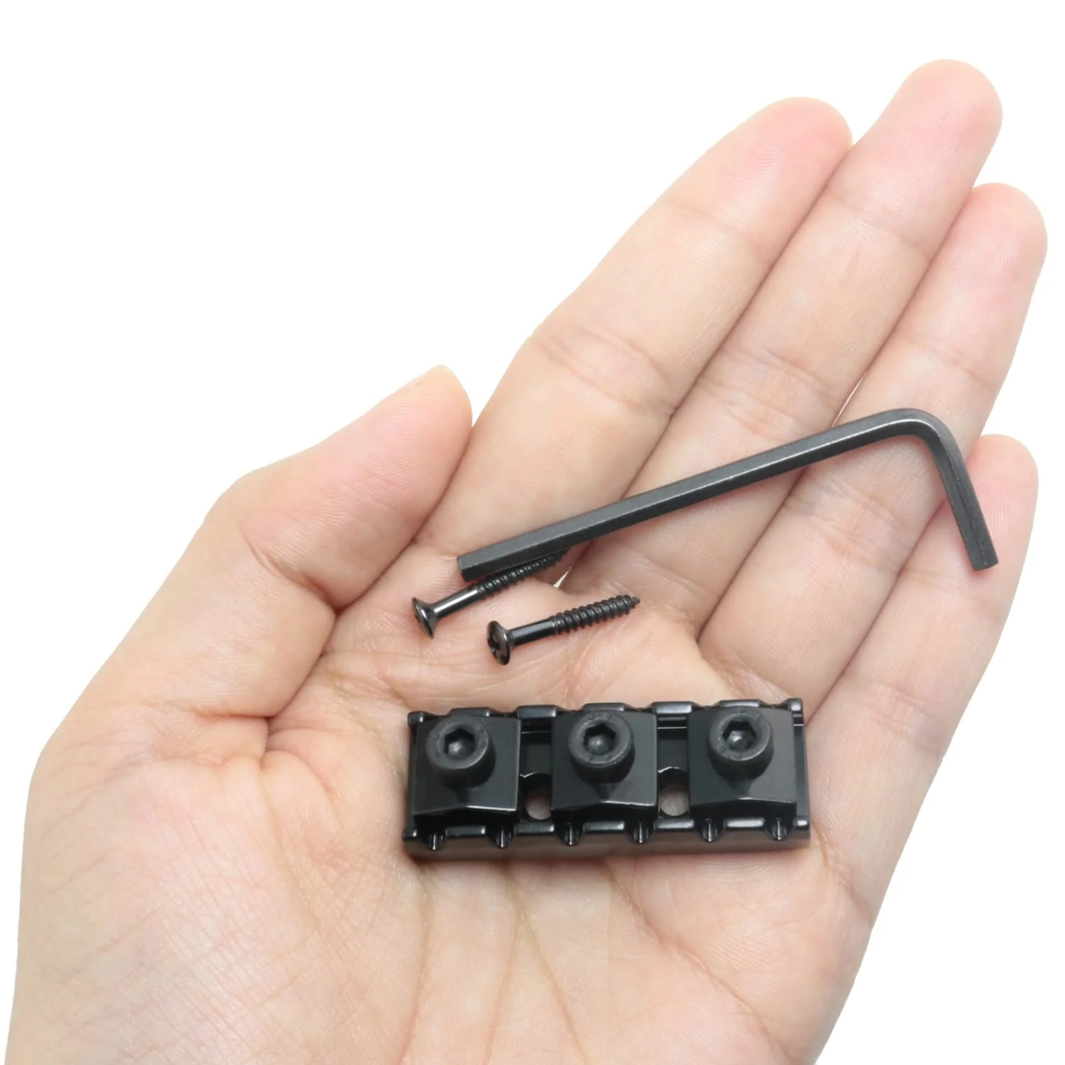 Locking Nut 1Set 43mm Black Guitar Metal String Locking Nut with Mounting Screws and Wrench for Electric Guitar Parts - Image 4