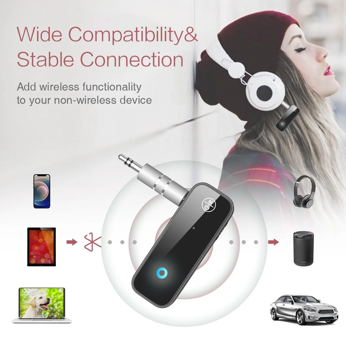 LOFICOPER Bluetooth Aux Adapter for Car, Bluetooth Receiver for Car, 2 in 1 Wireless Bluetooth Transmitter Receiver with 3.5mm Aux Port, for Car, TV, Headphones, Speakers Black - Image 4