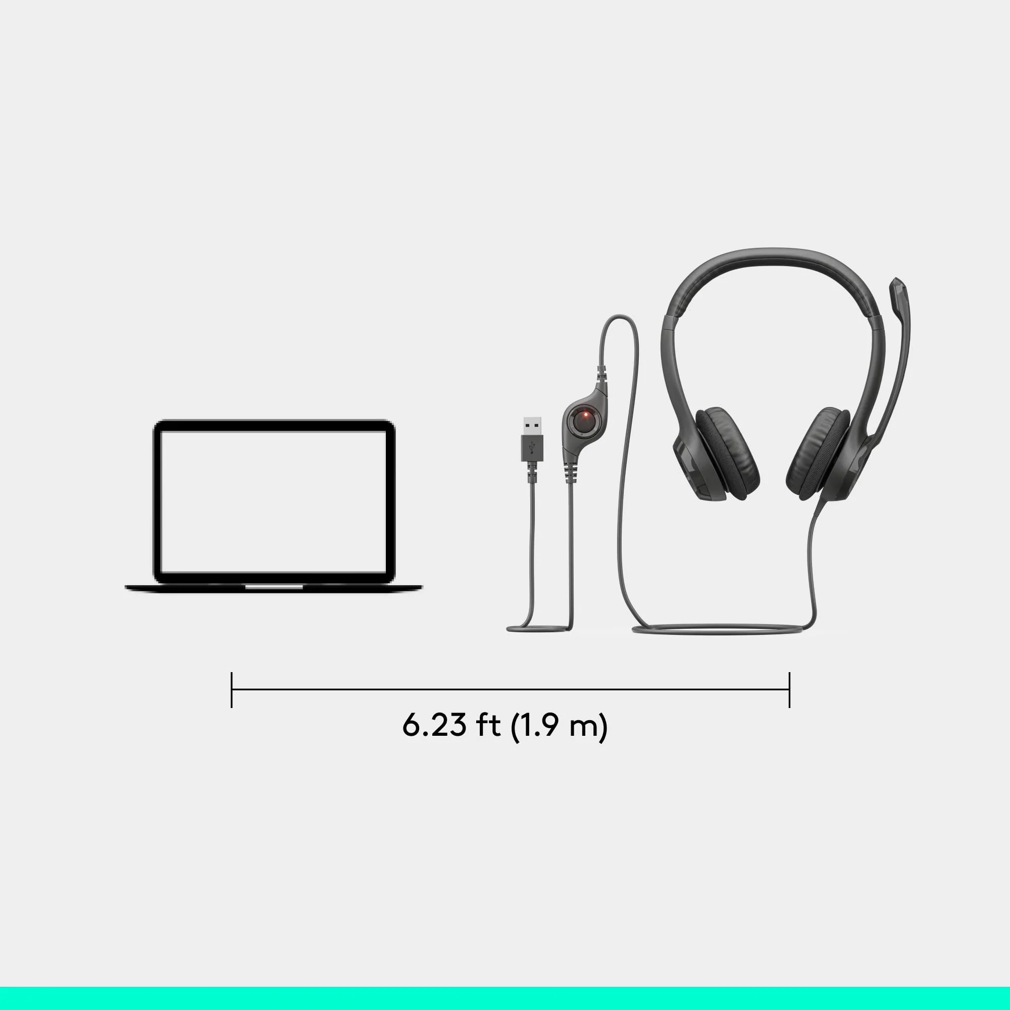 Logitech H390 Wired Headset for PC/Laptop, Stereo Headphones with Noise Cancelling Microphone, USB-A, in-Line Controls, Works with Chromebook - Black 1 Pack - Image 9