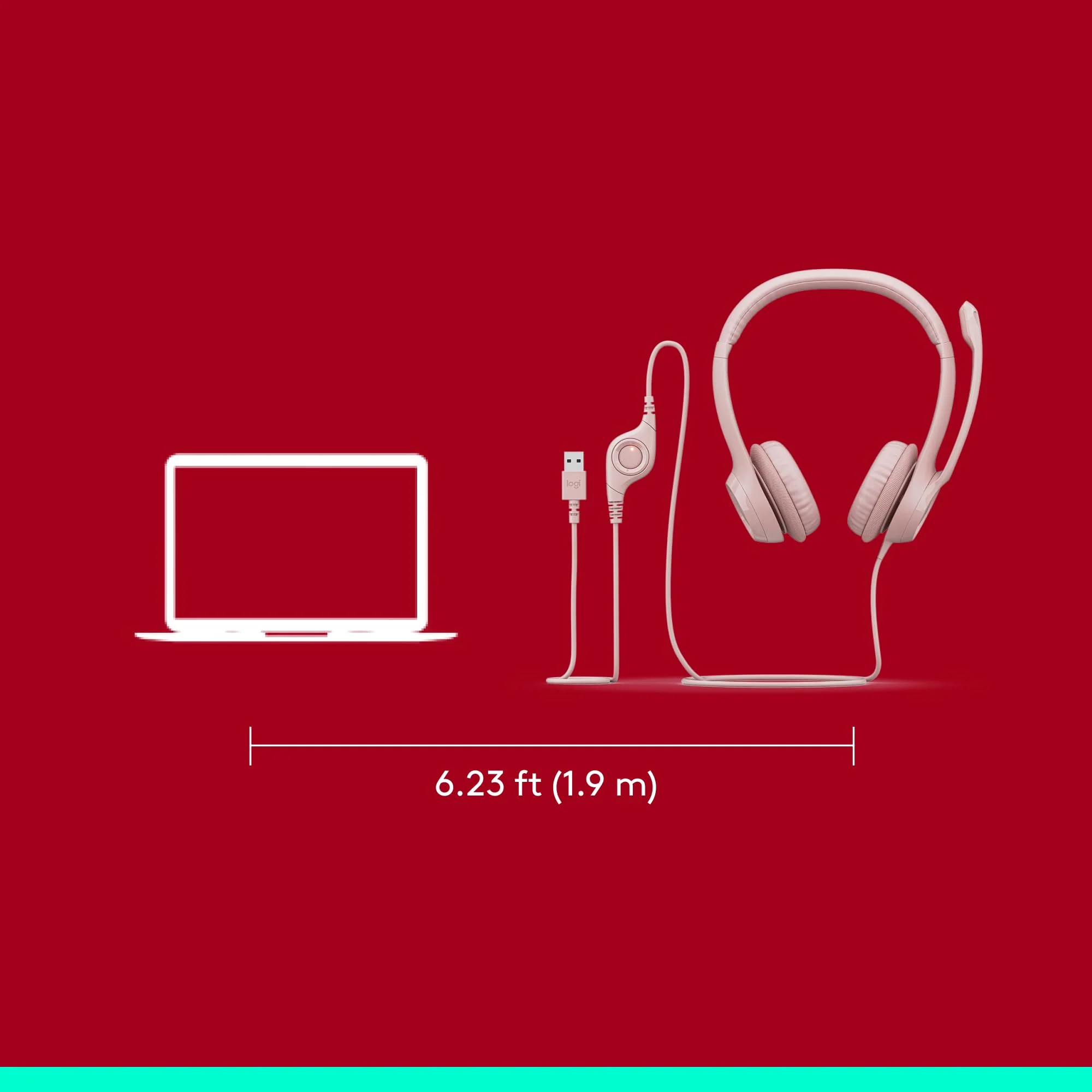 Logitech H390 Wired Headset for PC/Laptop, Stereo Headphones with Noise Cancelling Microphone, USB-A, in-Line Controls, Works with Chromebook - Rose 1 Pack - Image 10