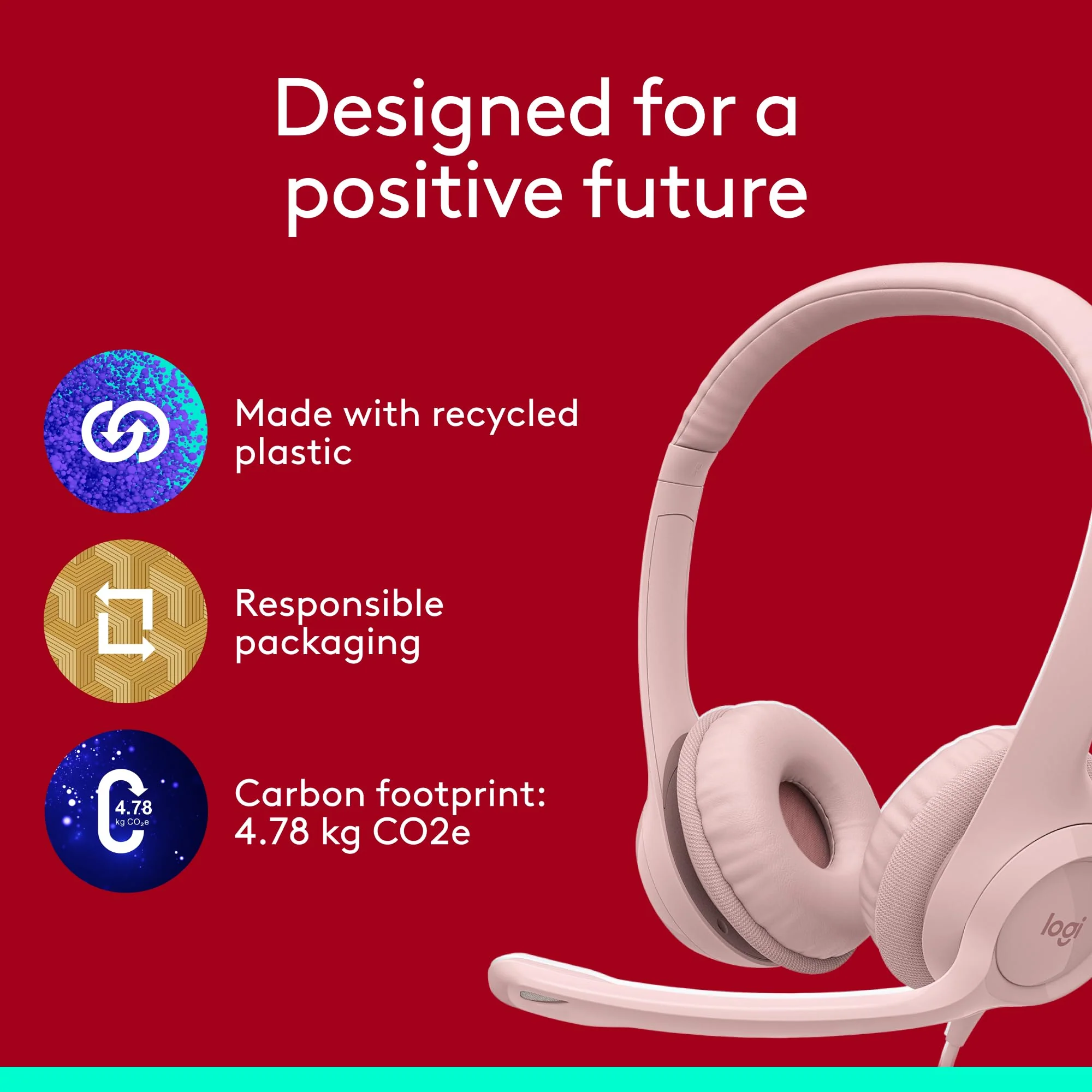 Logitech H390 Wired Headset for PC/Laptop, Stereo Headphones with Noise Cancelling Microphone, USB-A, in-Line Controls, Works with Chromebook - Rose 1 Pack - Image 11
