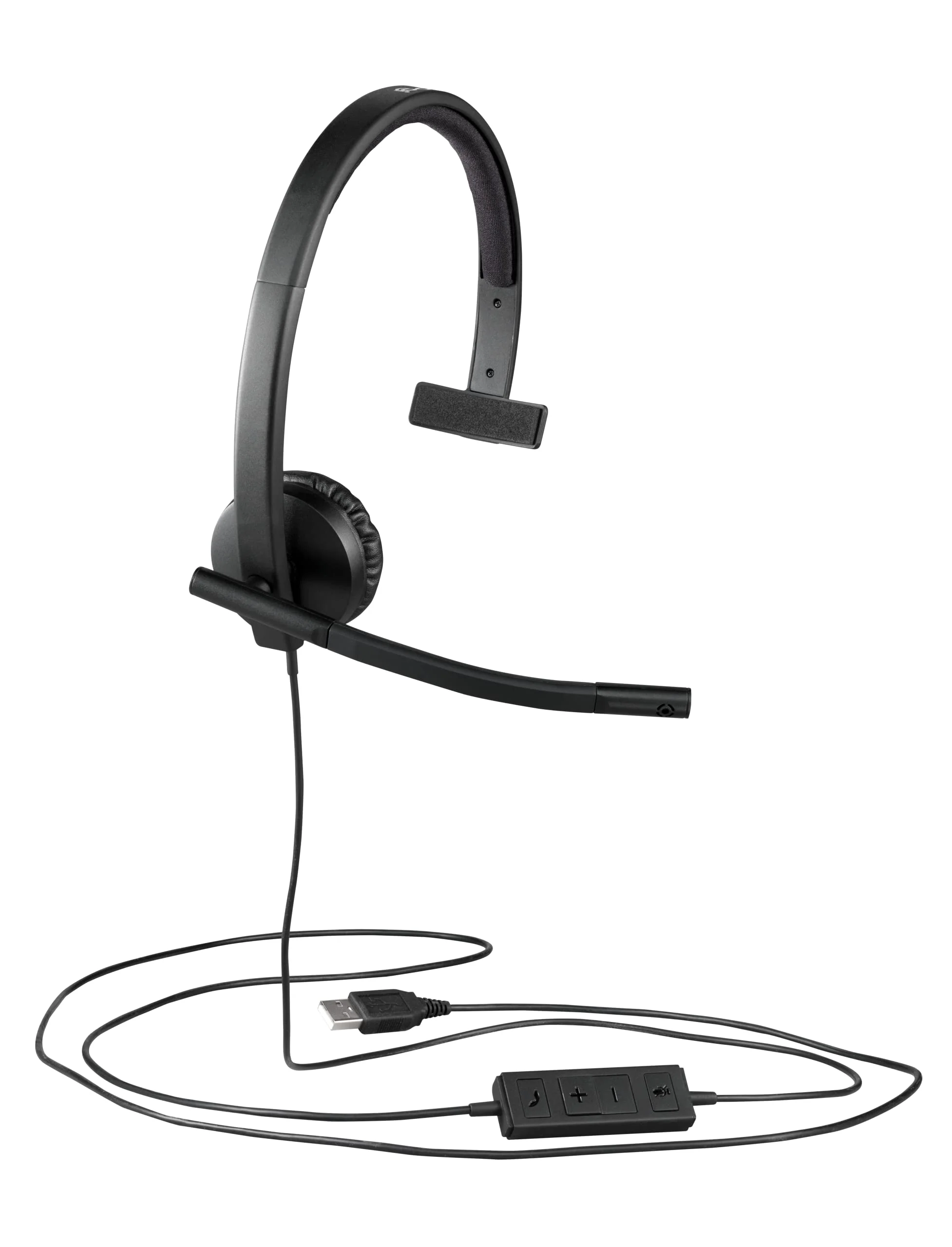 Logitech H570e Wired Headset, Mono Headphones with Noise-Cancelling Microphone, USB, In-Line Controls with Mute Button, Indicator LED, PC/Mac/Laptop - Black USB-A UC - Image 3