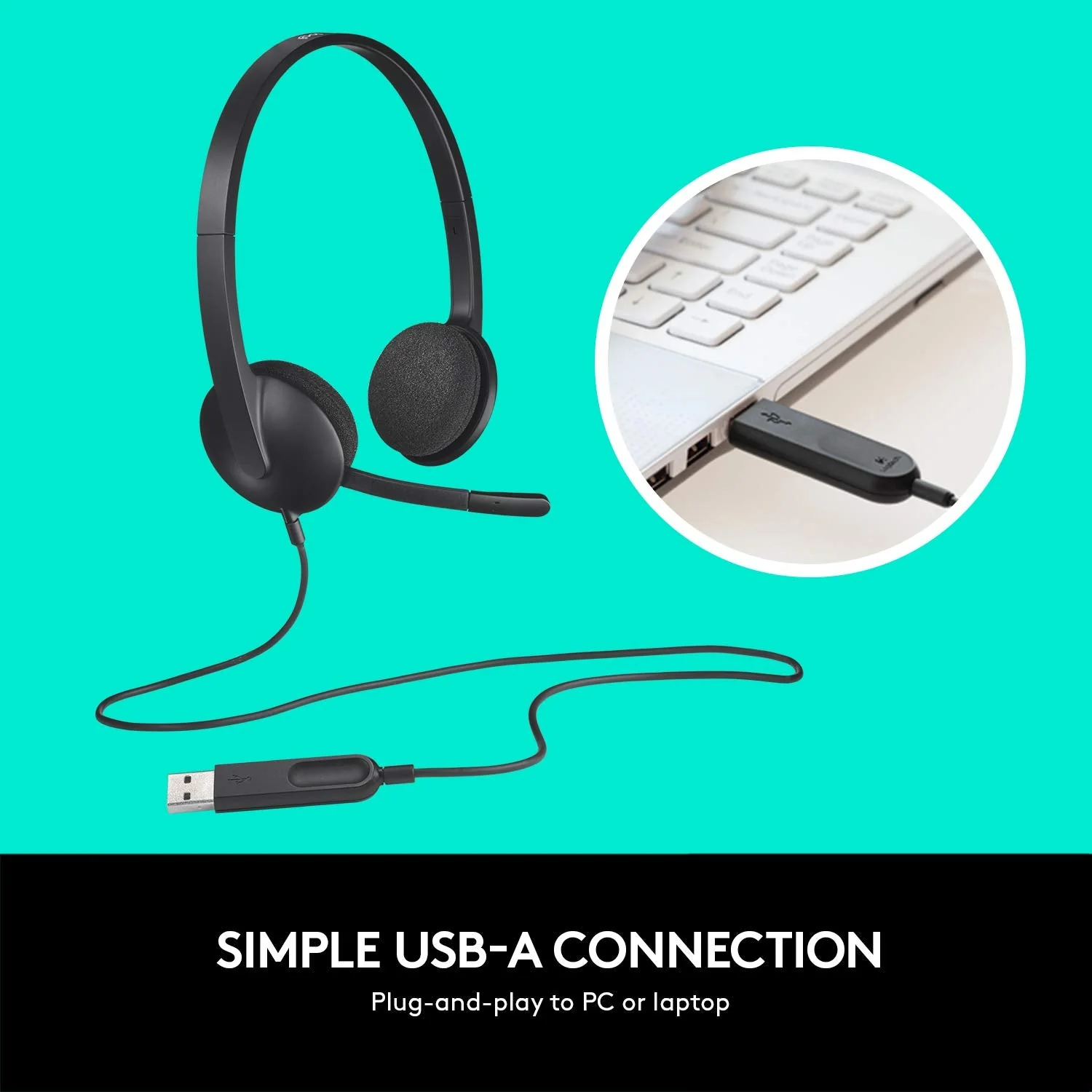 Logitech USB Headset H340, Stereo, USB Headset for Windows and Mac - Black (Pack of 1) Standard Packaging - Image 4