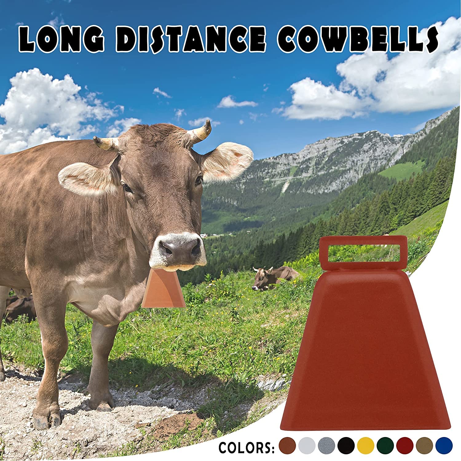 Long Distance Cow Bells 10LD (White & White) | Christmas Bells | Made from Steel | Loud Noise Makers | w/White Strap Around The Handle | Easier to Hold | Made in CT, USA 2 Pack White White - Image 4