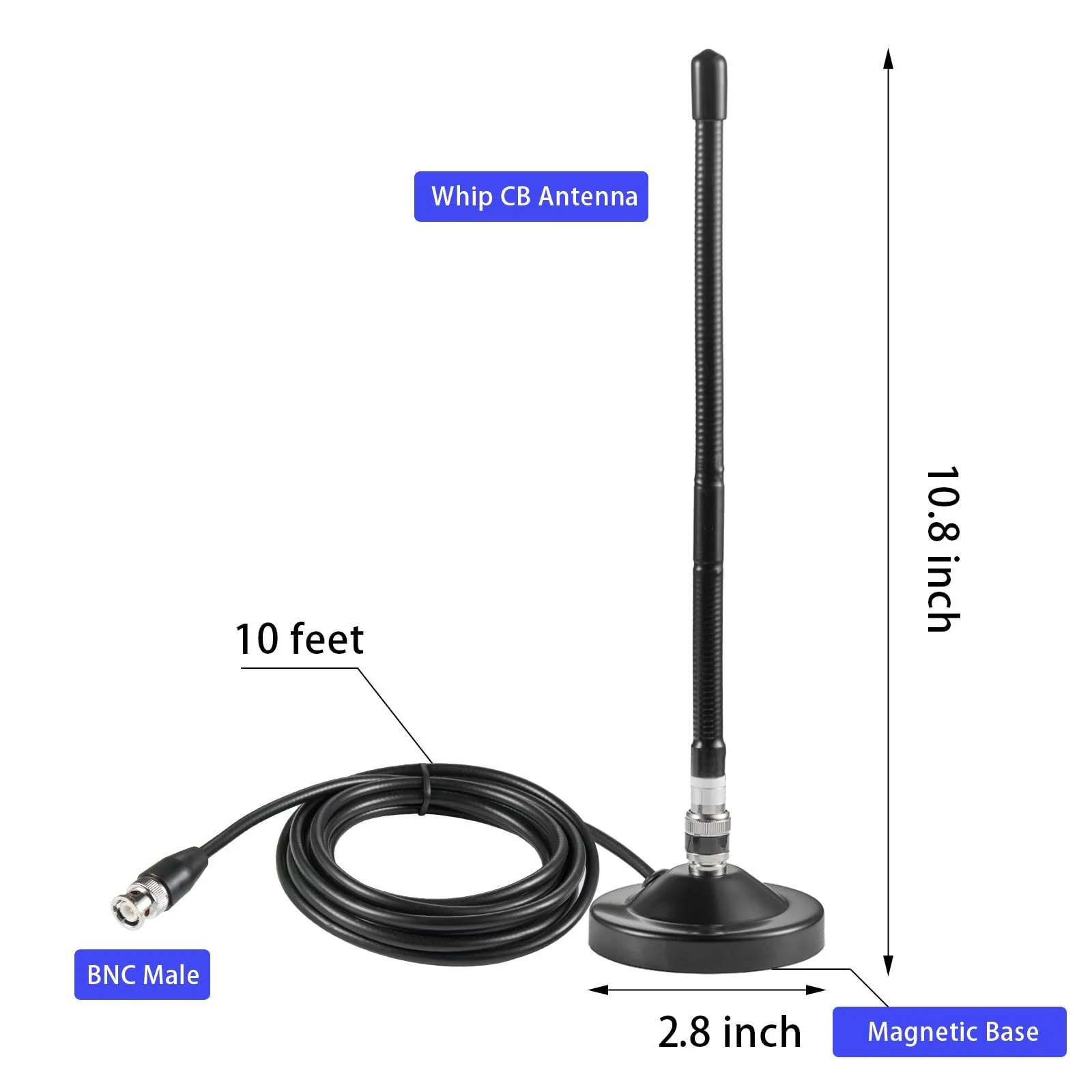 Long Range 27MHz Heavy Duty Magnetic Base Station Soft Whip CB Radio Antenna Kit for Cobra Midland Uniden Maxon President Anytone Vehicle Car Truck Mobile Handheld CB Radio Police Scanner, Eifagur Magnetic Base Antenna - Image 2