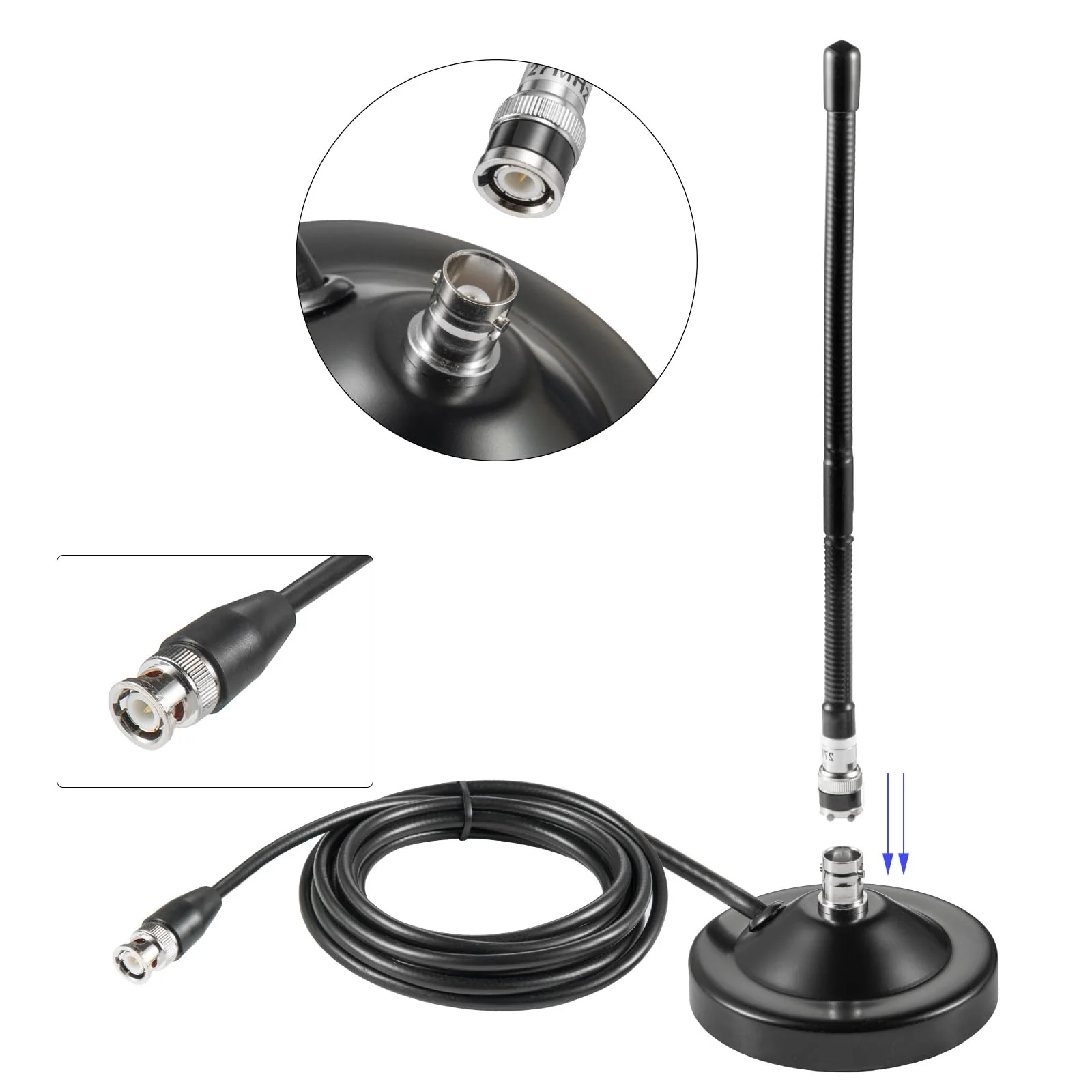 Long Range 27MHz Heavy Duty Magnetic Base Station Soft Whip CB Radio Antenna Kit for Cobra Midland Uniden Maxon President Anytone Vehicle Car Truck Mobile Handheld CB Radio Police Scanner, Eifagur Magnetic Base Antenna - Image 5