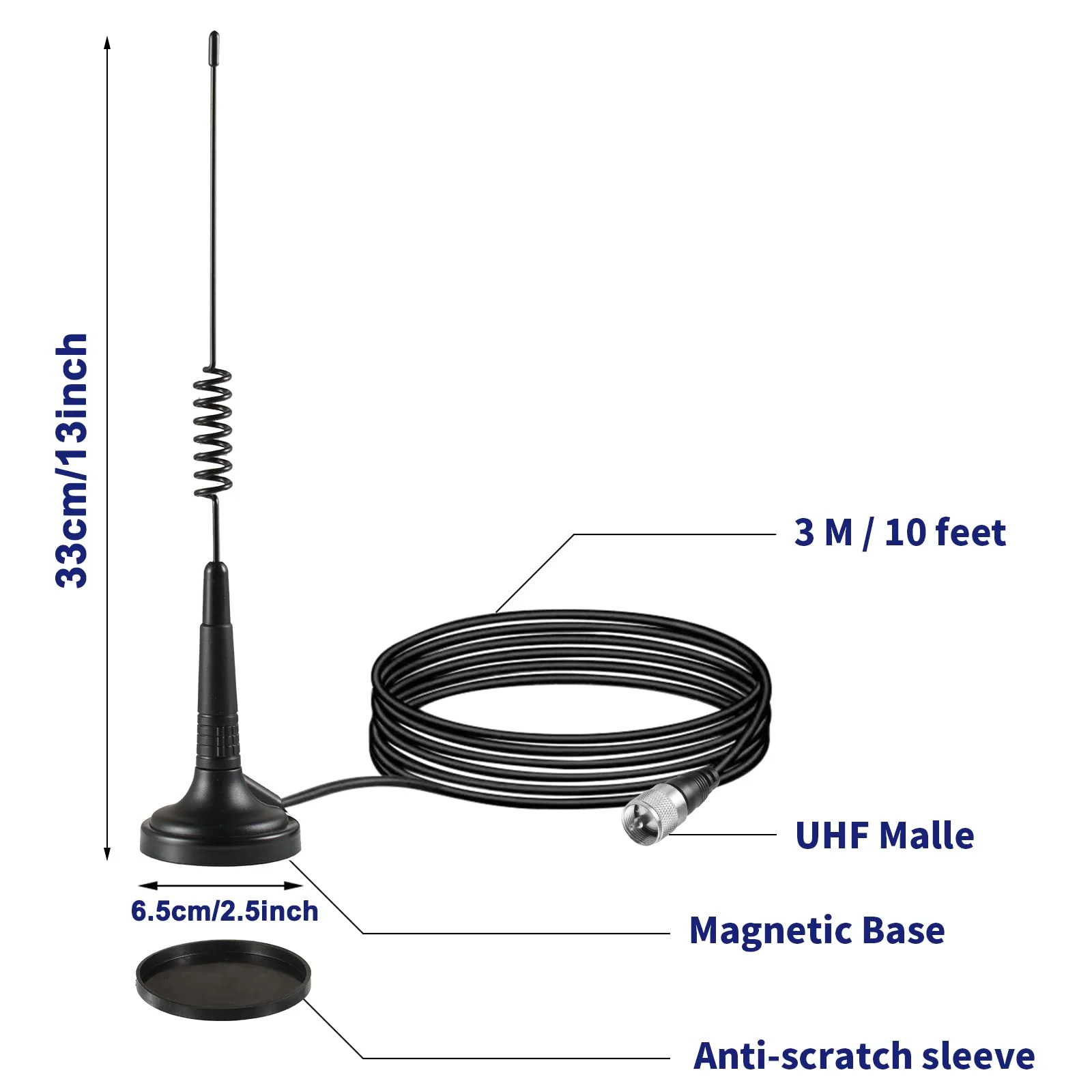 Long Range 27MHz Magnetic Base CB Radio Antenna with PL-259 BNC Male Connector for Mobile/Car Radio Cobra Midland Uniden Maxon President Vehicle Car Truck Mobile Handheld CB Radio Shack, Eifagur Spring CB Antenna - Image 2