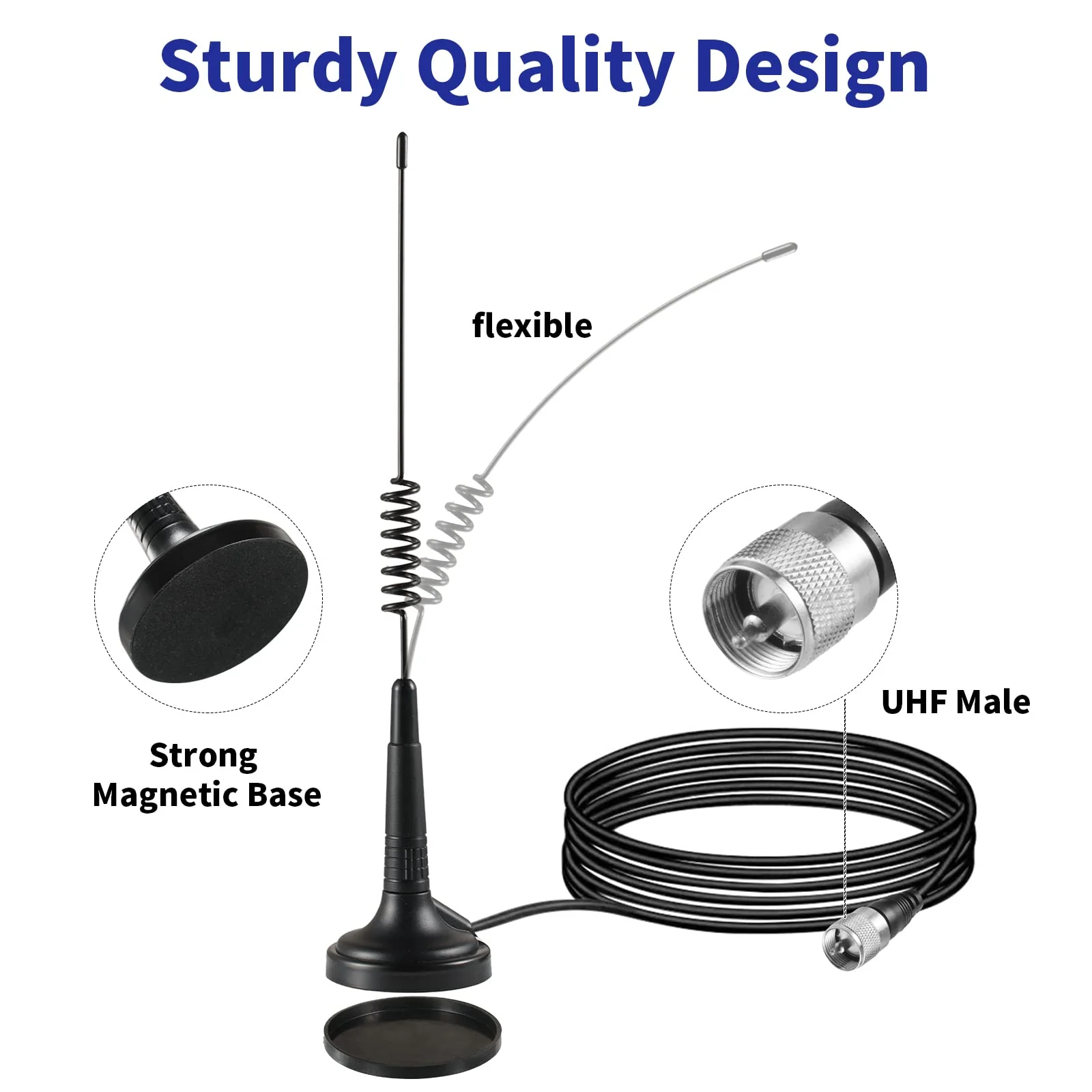 Long Range 27MHz Magnetic Base CB Radio Antenna with PL-259 BNC Male Connector for Mobile/Car Radio Cobra Midland Uniden Maxon President Vehicle Car Truck Mobile Handheld CB Radio Shack, Eifagur Spring CB Antenna - Image 3