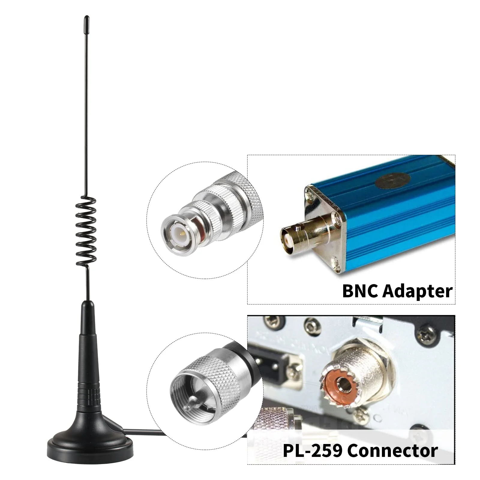 Long Range 27MHz Magnetic Base CB Radio Antenna with PL-259 BNC Male Connector for Mobile/Car Radio Cobra Midland Uniden Maxon President Vehicle Car Truck Mobile Handheld CB Radio Shack, Eifagur Spring CB Antenna - Image 5