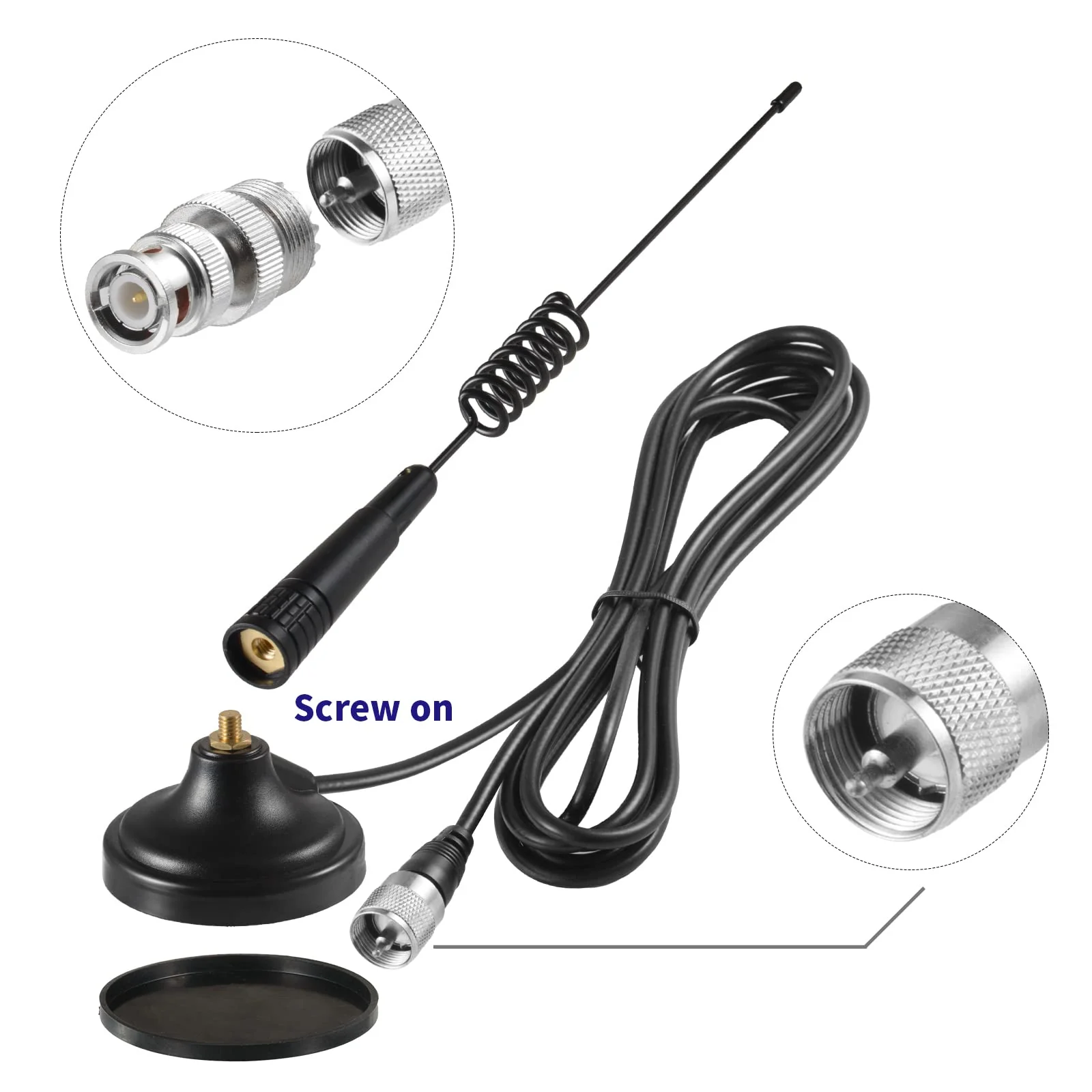 Long Range 27MHz Magnetic Base CB Radio Antenna with PL-259 BNC Male Connector for Mobile/Car Radio Cobra Midland Uniden Maxon President Vehicle Car Truck Mobile Handheld CB Radio Shack, Eifagur Spring CB Antenna - Image 6