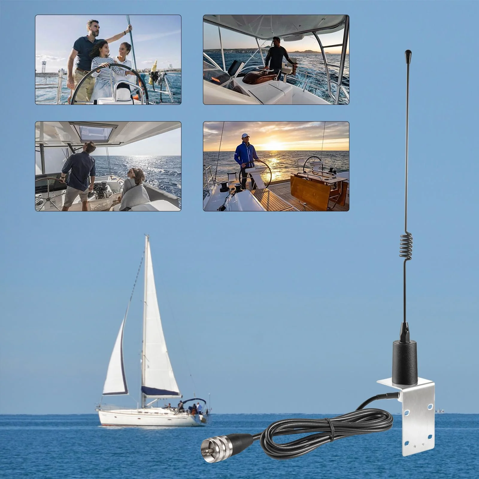 Long Range VHF Marine Radio Antenna 156-163MHz Antenna PL259 Connector with 16.5 Feet Low Loss Coaxial Cable for Midland Uniden Cobra Icom Yaesu Vertex Standard Marine Radio, Eifagur Spring Antenna - Image 4