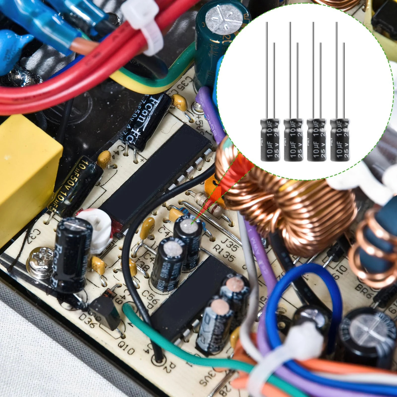 LongZYU Pack of 50 Capacitors 10µf 25V Electrolytic Capacitors Aluminium Electrolytic Capacitors Elkos Capacitor 105°C Capacitors 10µf with Storage Box 5 x 11 mm 10UF 25V - Image 5