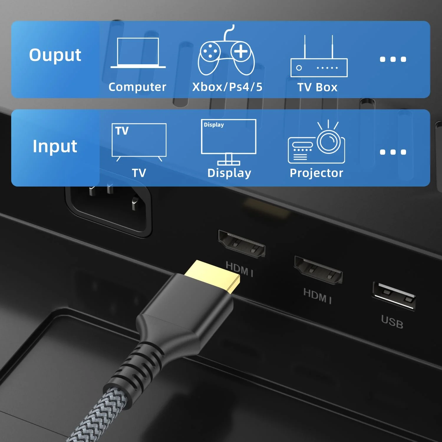 looyotul 8k HDMI Cable 1 m Ultra High Speed HDMI 2.1 Cable 8K @ 60Hz 4K @ 120Hz 48Gbps HDMI Cable for HDTV, PS4, PS5, Monitor Laptop, Xbox, HDCP 2.2 & 2.3 Support HDR, eARC, Ethernet, Dolby (Black) 1 metre black - Image 3
