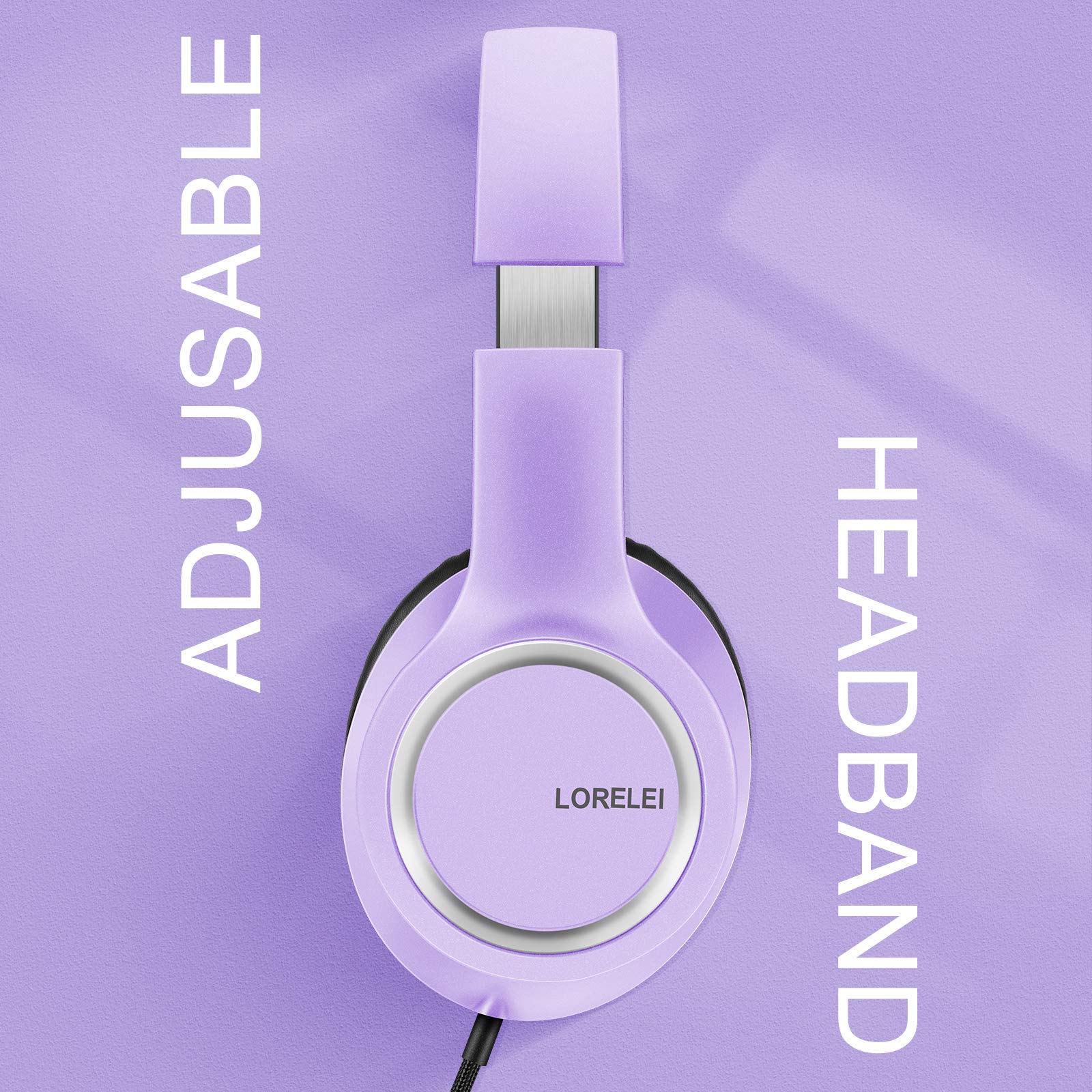LORELEI X8 Over-Ear Wired Headphones with Microphone with 1.45m-Tangle-Free Nylon Line&3.5mm Plug,Lightweight Foldable & Portable Headphones for Smartphone,Tablet,Computer,Mp3/4(Dark Purple) Dark Purple - Image 5