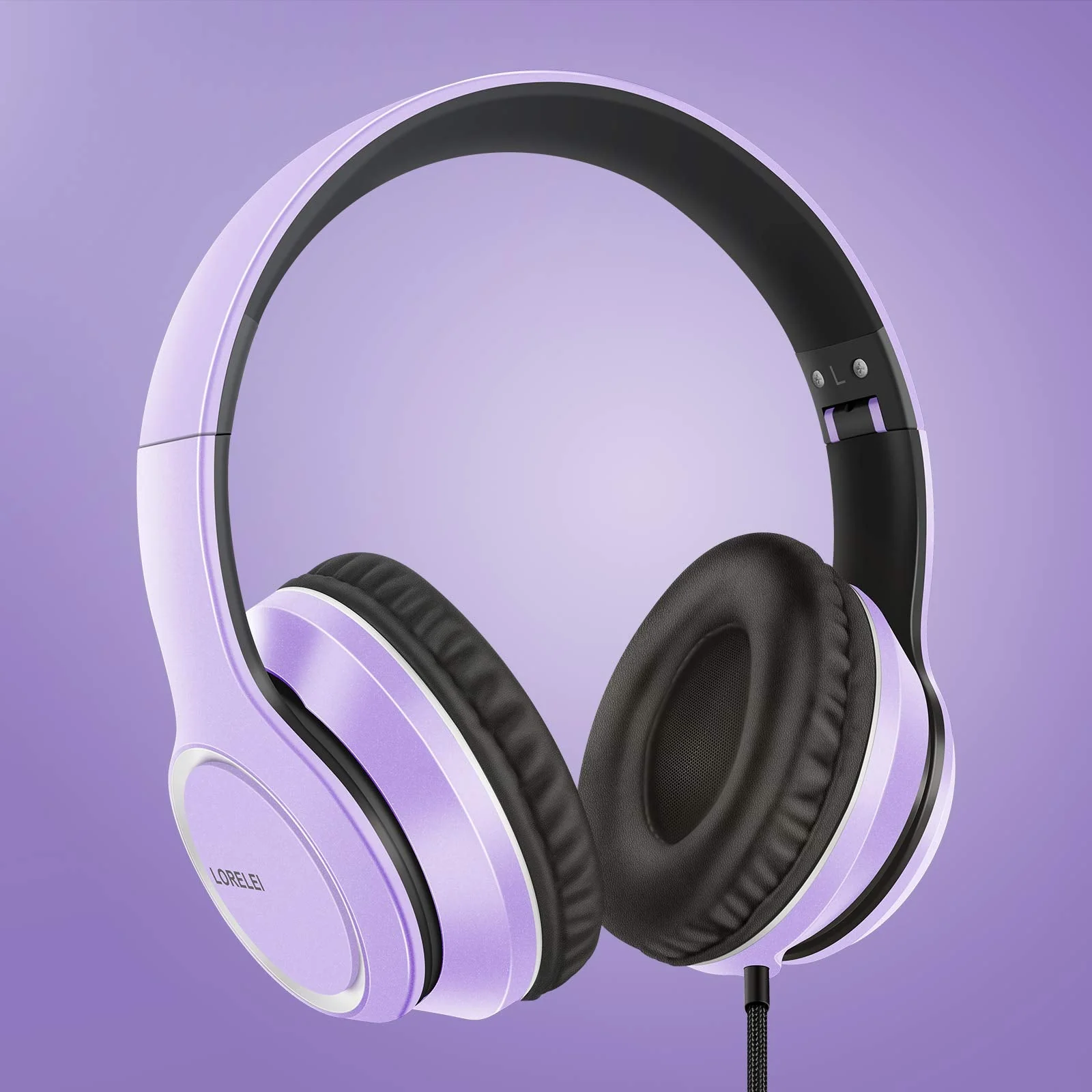 LORELEI X8 Over-Ear Wired Headphones with Microphone with 1.45m-Tangle-Free Nylon Line&3.5mm Plug,Lightweight Foldable & Portable Headphones for Smartphone,Tablet,Computer,Mp3/4(Dark Purple) Dark Purple - Image 6