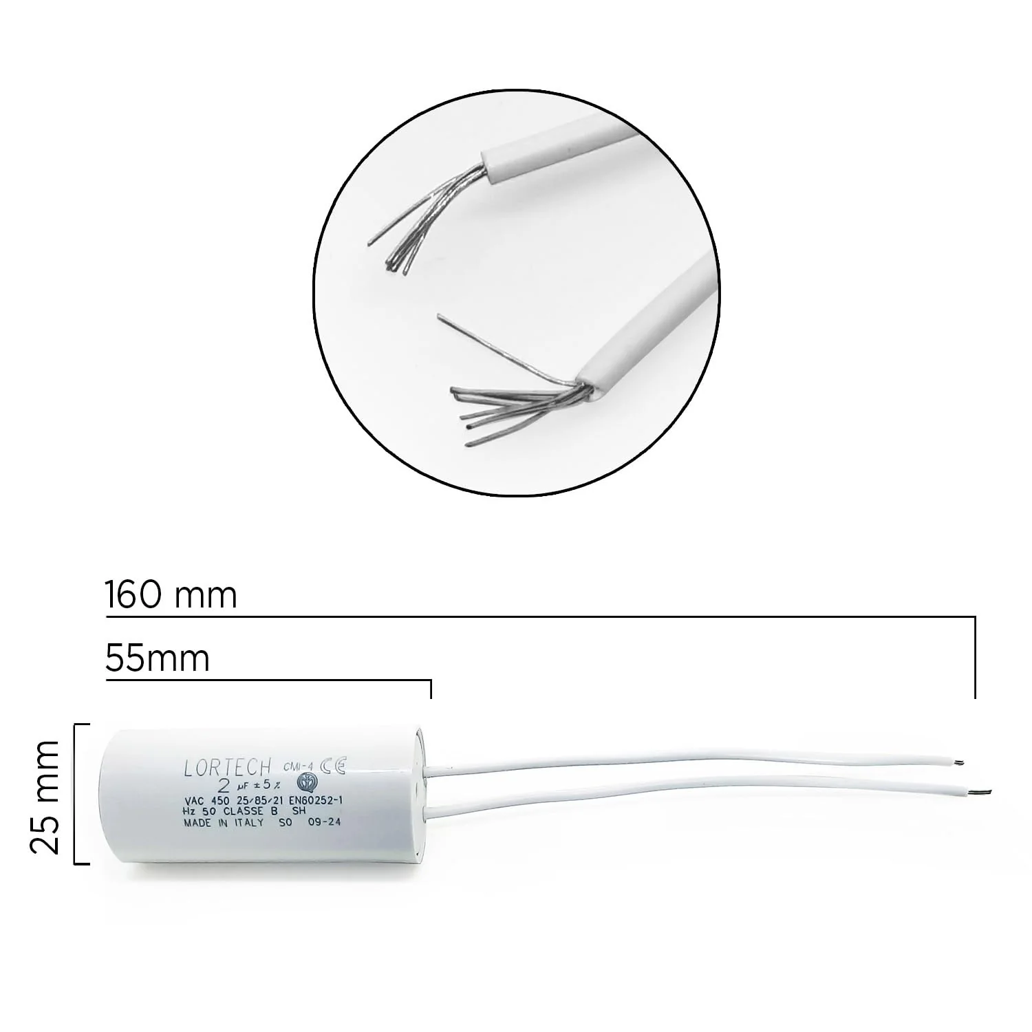 LORTECH Start-up capacitor 2µF 450V cylindrical plastic capacitor electronic component - Image 2