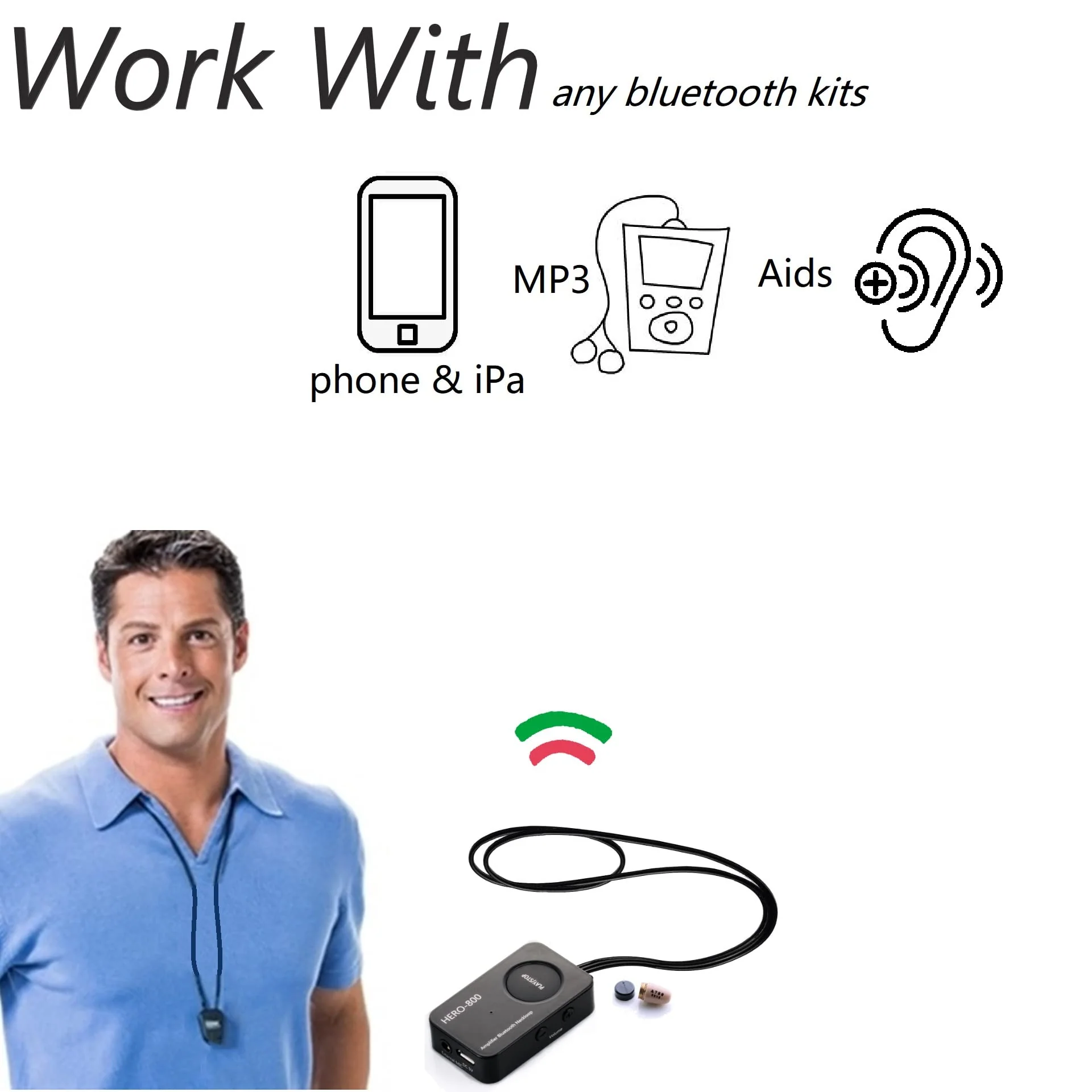 Loud Sound 45-100dB 35 inch Amplifier Bluetooth Neckloop Aids T-coil with CIC Spy Earpiece - Image 4