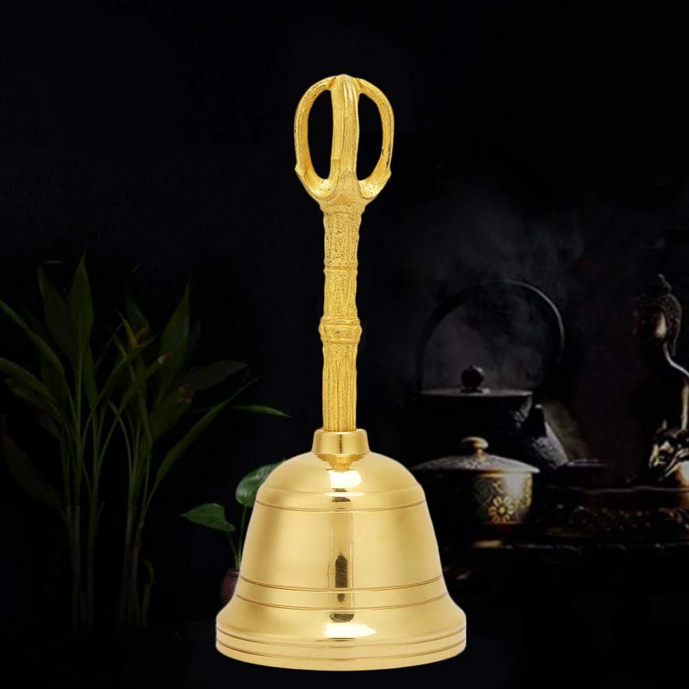 Loud Sound Gold Bell, Popular Pure Brass Hand Bell Buddhist Bell Feng Shui Taoist Instrument, 4.5 Inch Rattle Made of Brass for Wedding Events Decoration, Food Line, Alarm, Jingles, Service Bell - Image 2