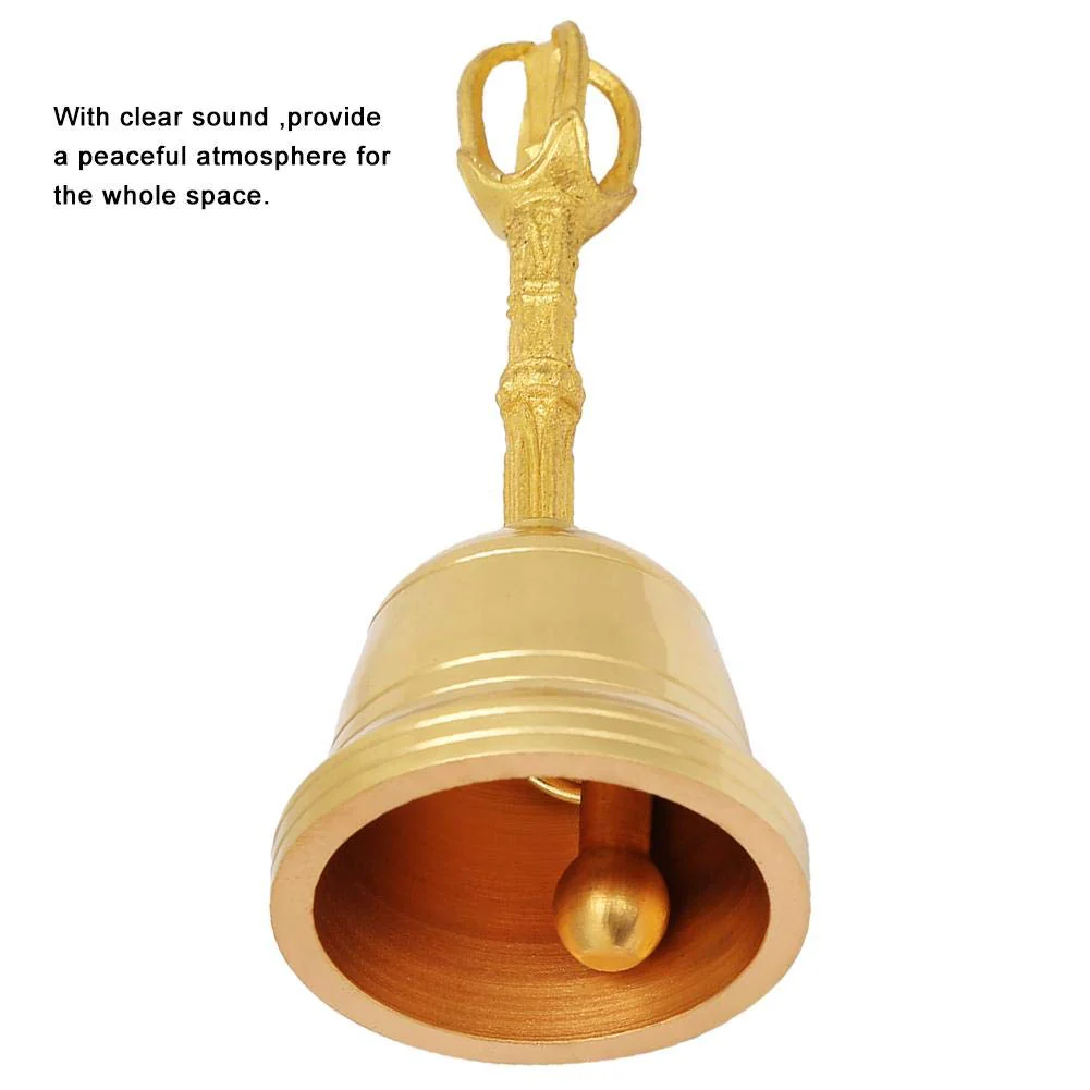 Loud Sound Gold Bell, Popular Pure Brass Hand Bell Buddhist Bell Feng Shui Taoist Instrument, 4.5 Inch Rattle Made of Brass for Wedding Events Decoration, Food Line, Alarm, Jingles, Service Bell - Image 5
